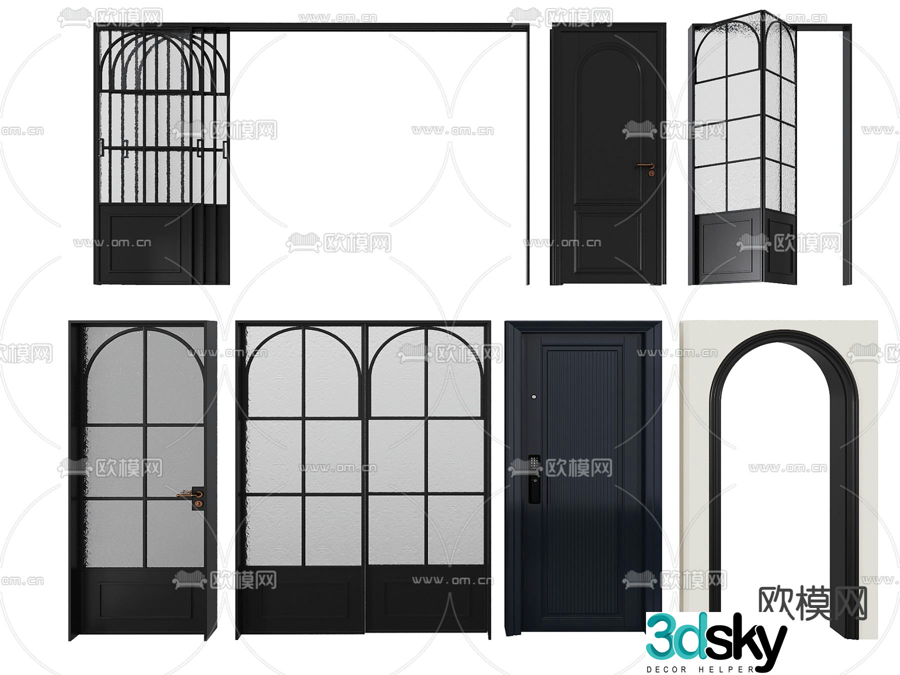 Middle-aged fashion door sliding door folding door sliding door swing door swing door arch 3d model