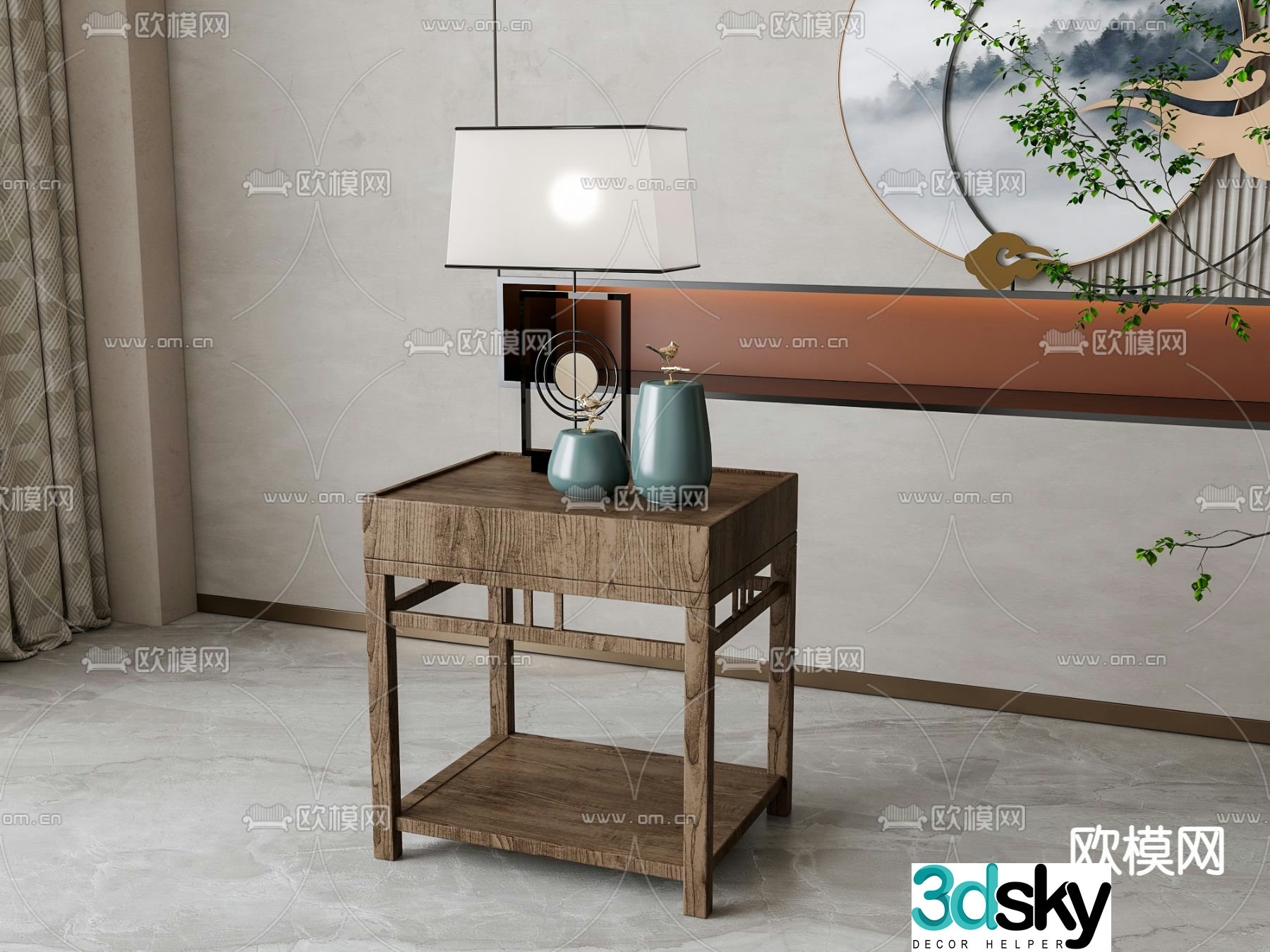New Chinese style bedside table 3d model