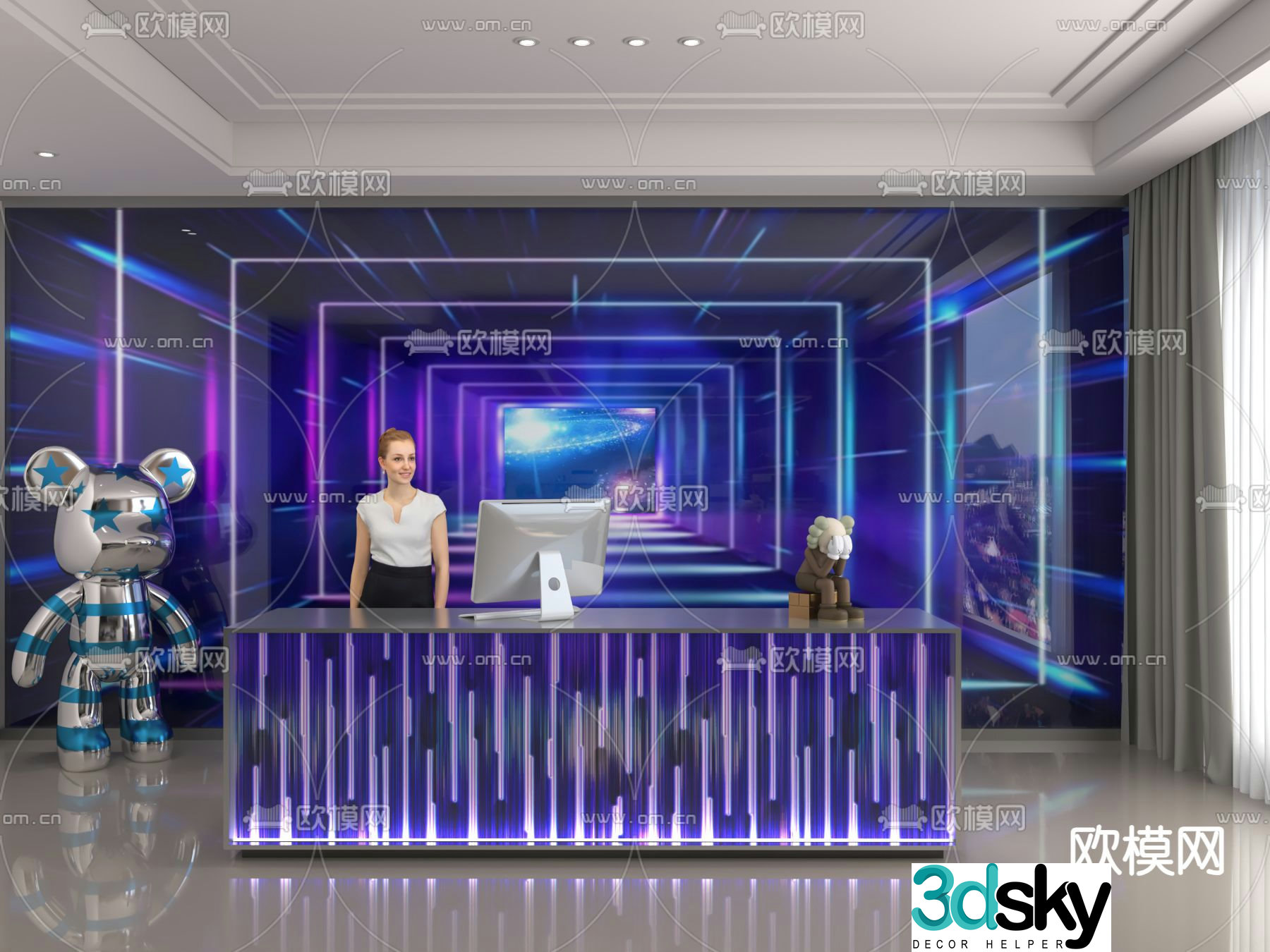 Modern front desk reception desk service desk 3d model