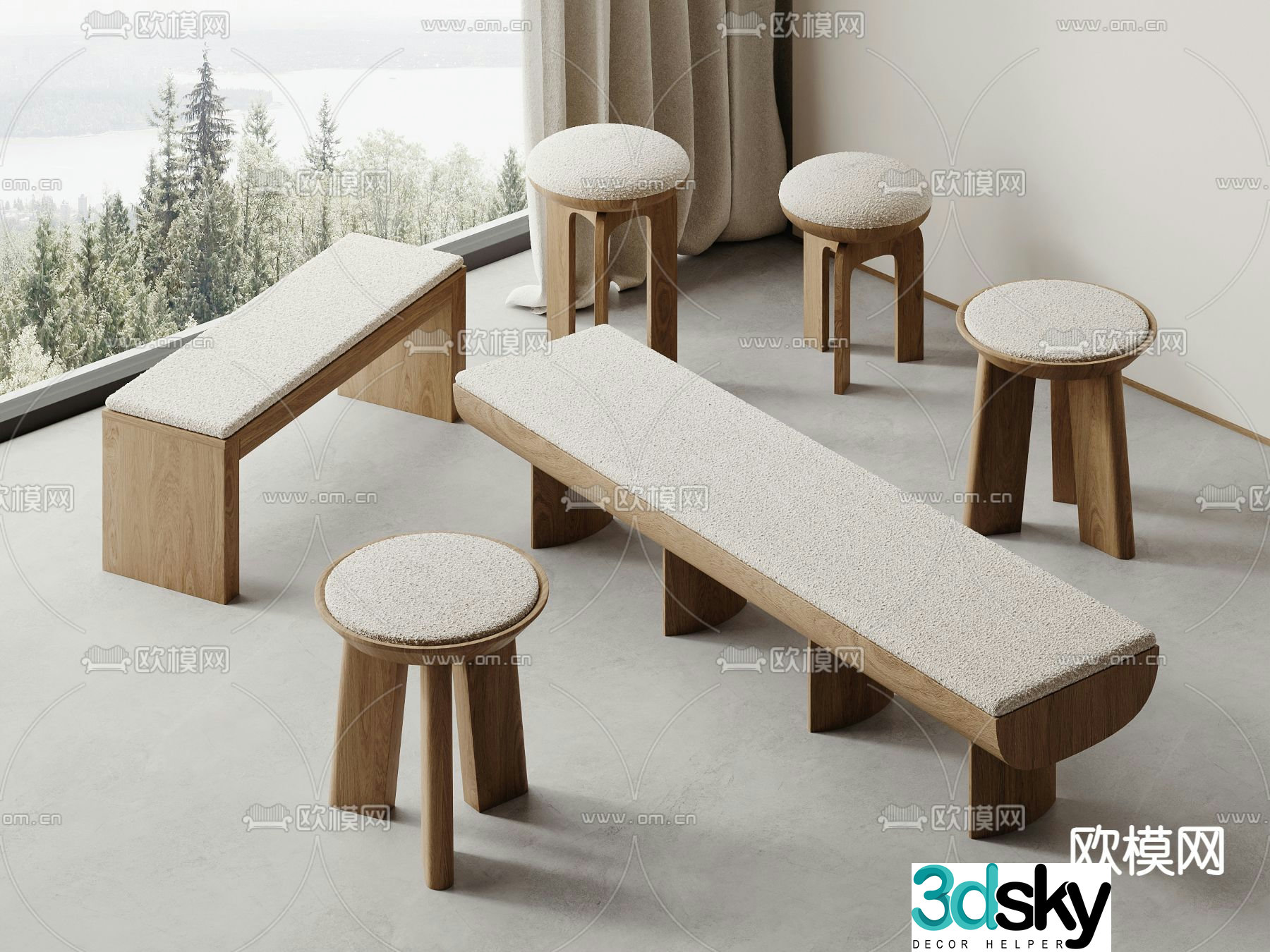 Wabi-sabi stool sofa stool round stool low stool 3D model