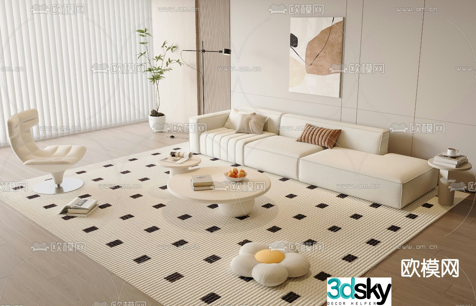 Cream style sofa combination 3d model