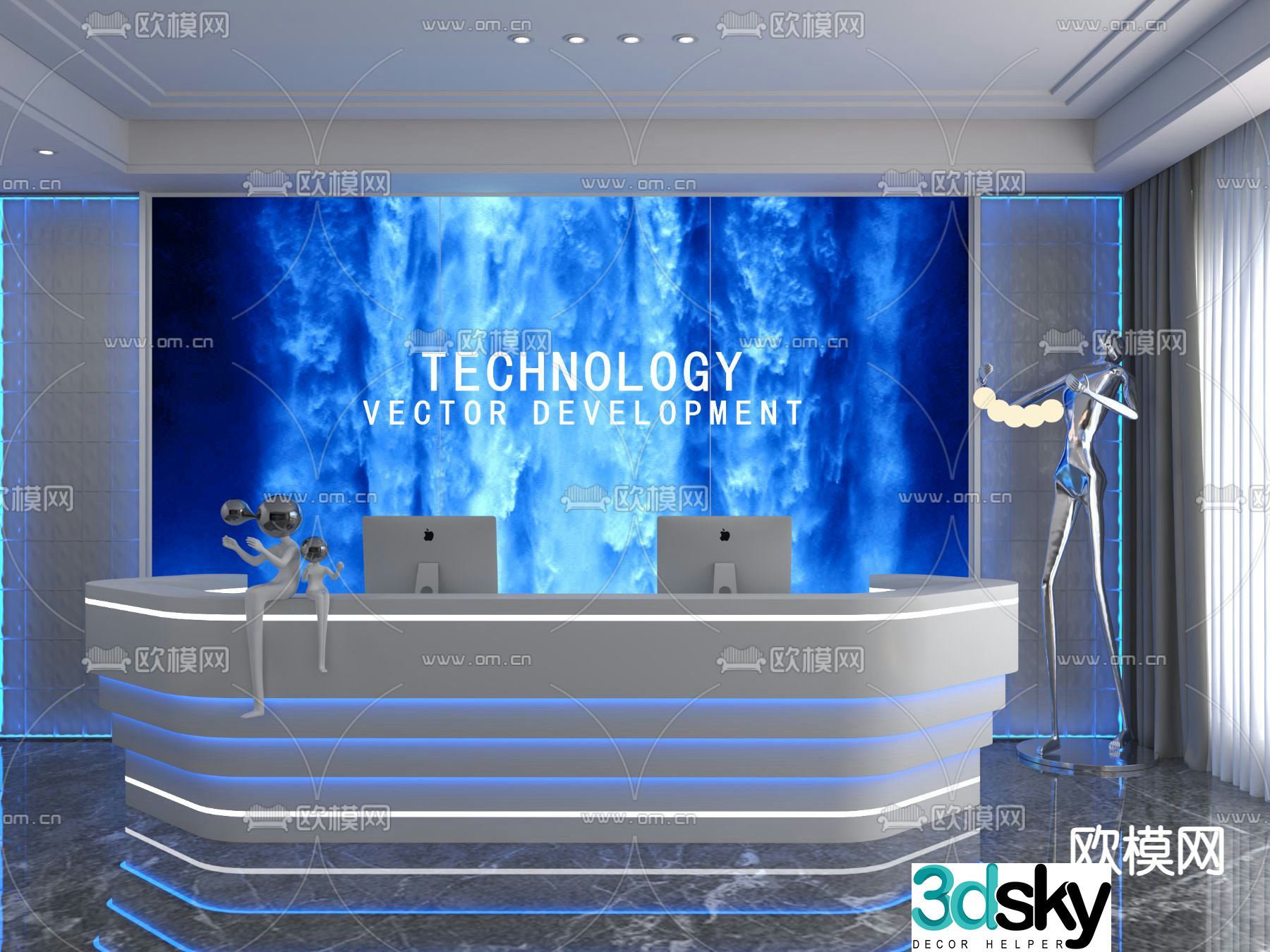 Modern front desk reception desk service desk 3d model