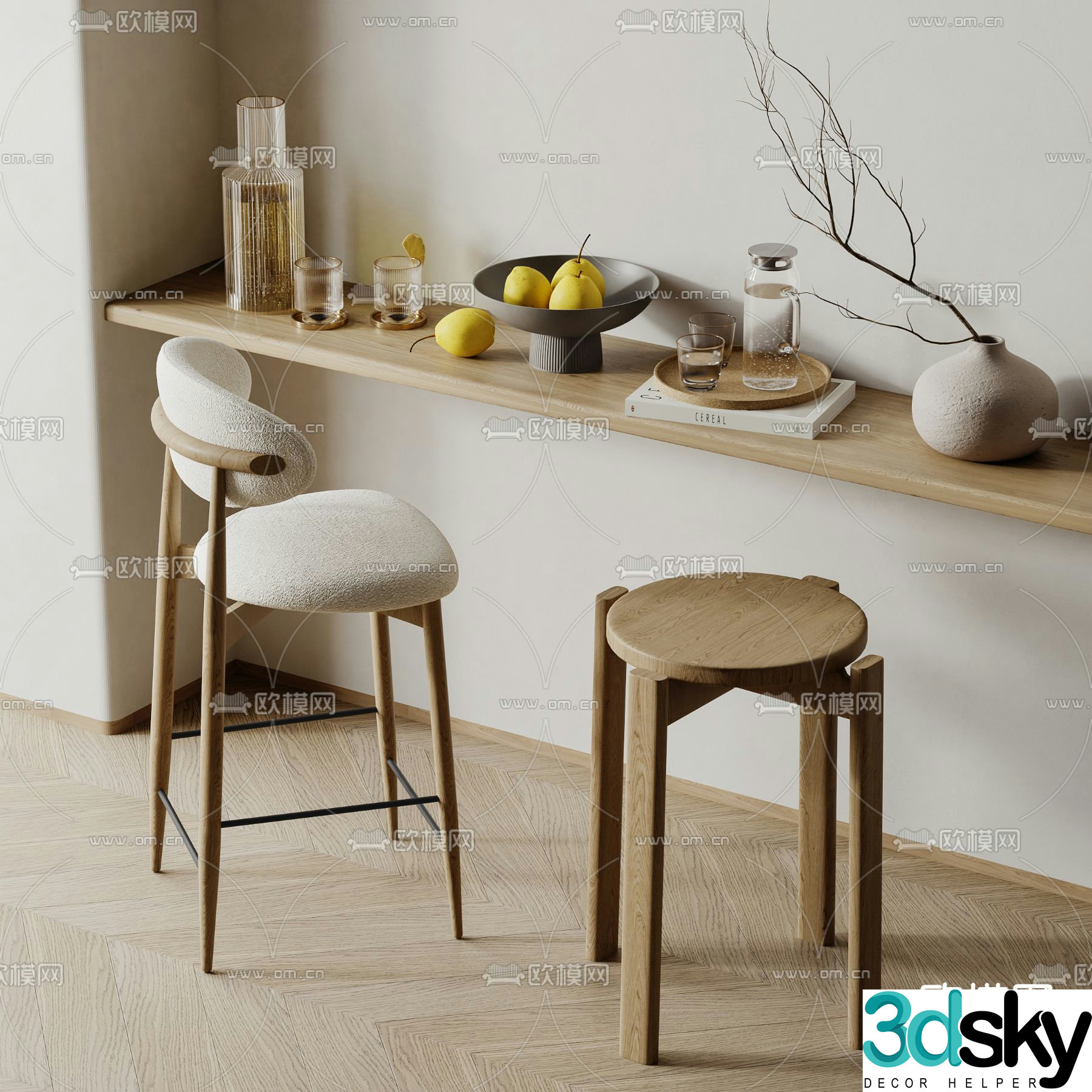 Nordic bar stool bar stool high stool 3d model