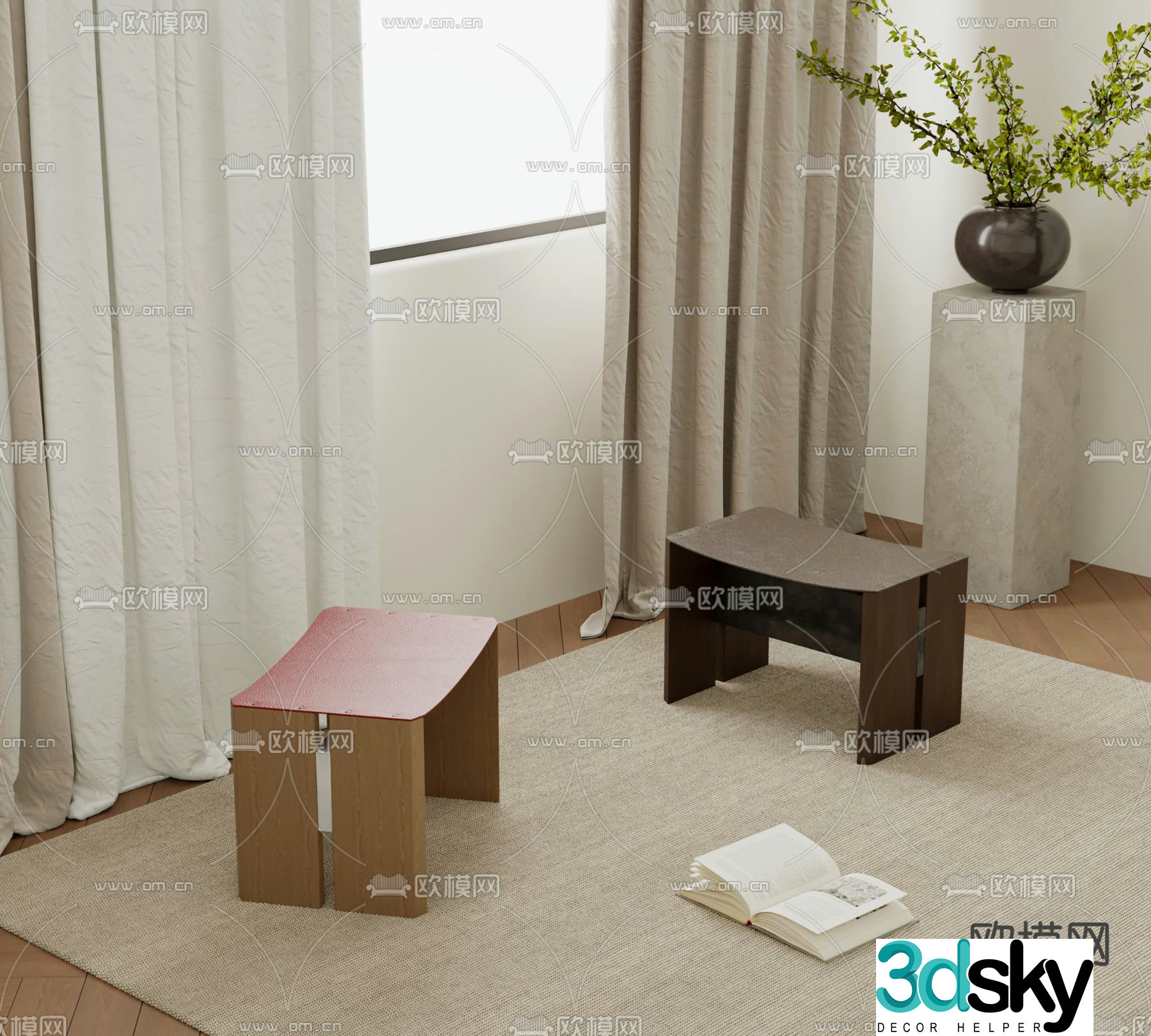 Medieval style single stool 3d model
