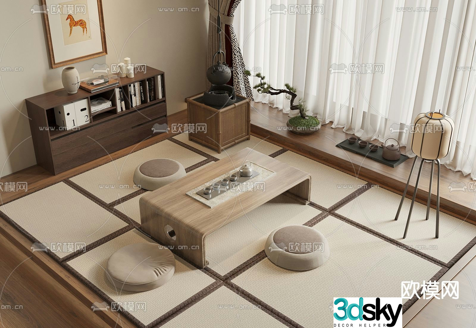 New Chinese style tea table tatami tea table 3d model