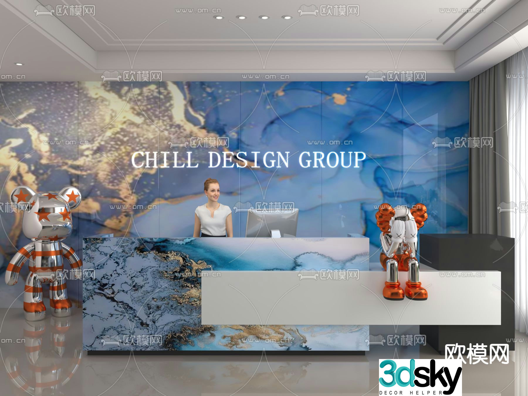 Modern front desk reception desk service desk 3d model