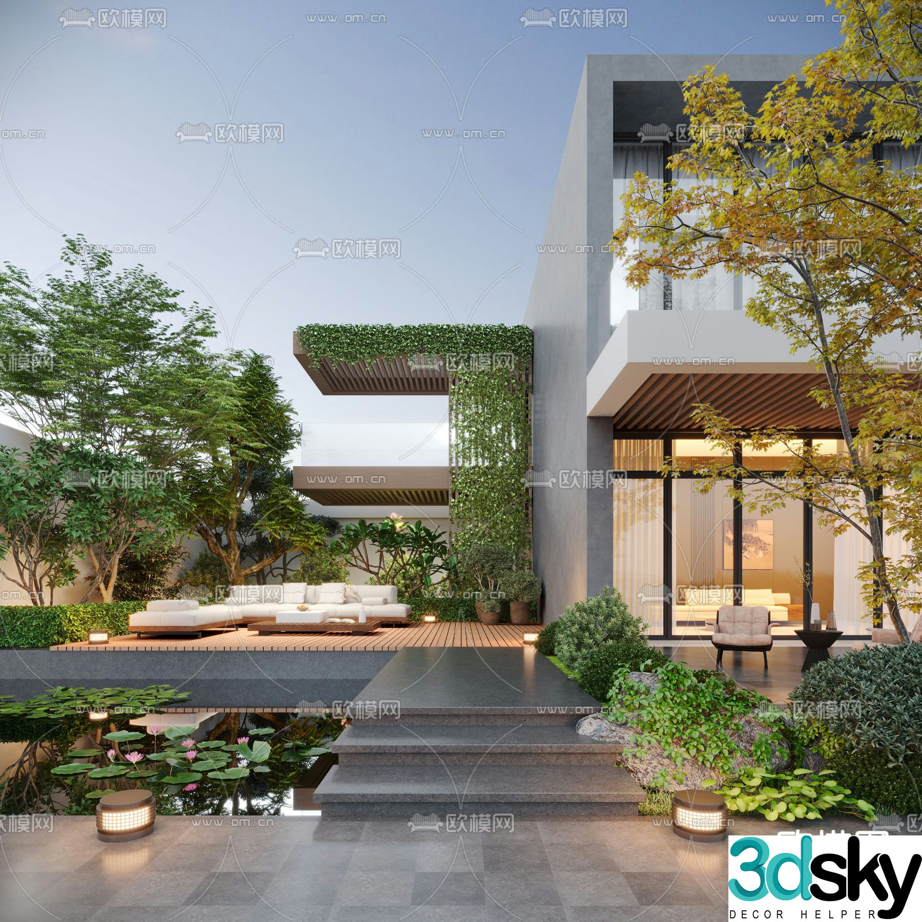 Modern villa courtyard 3d model
