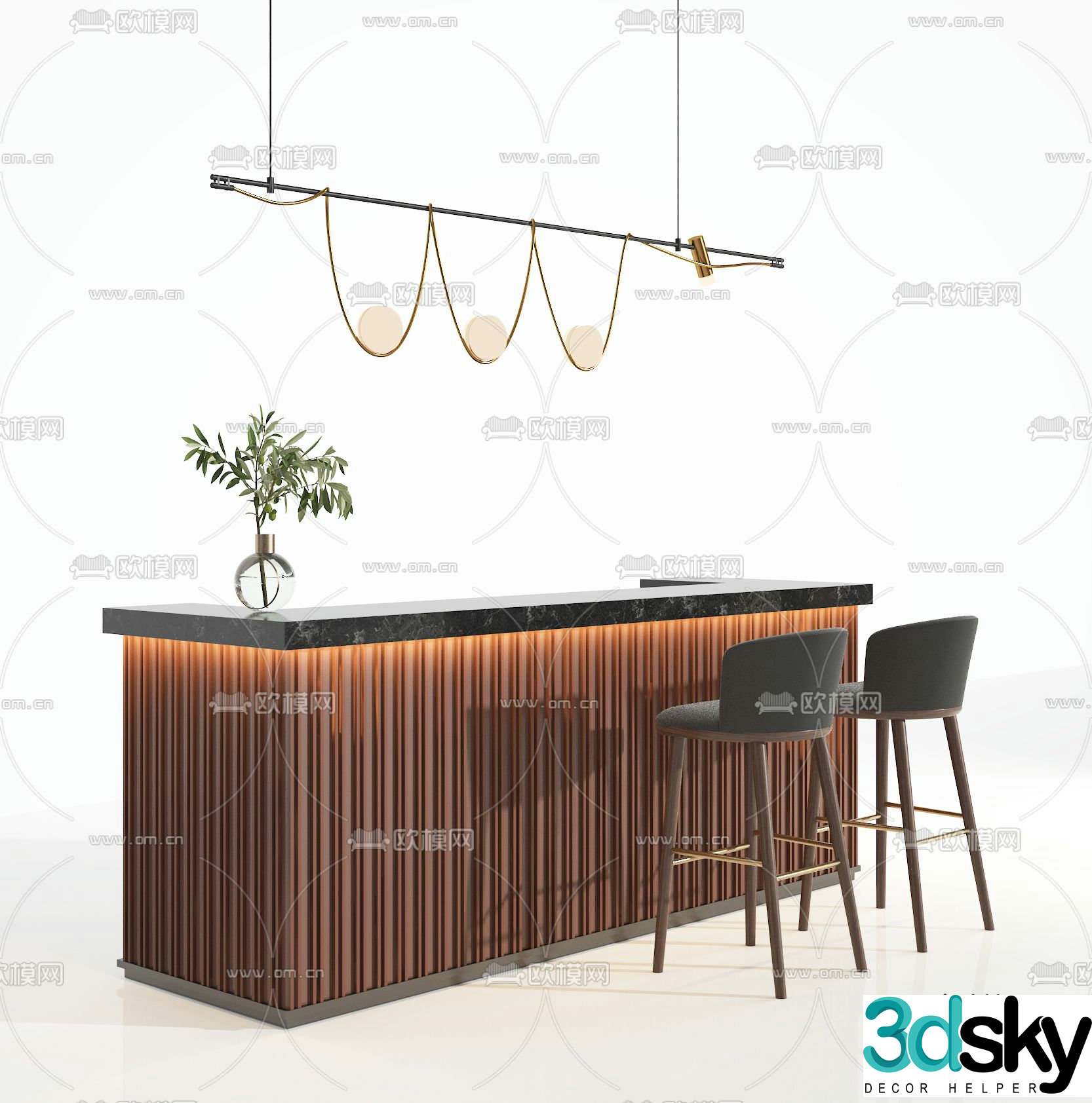 Bar counter bar chair 3d model