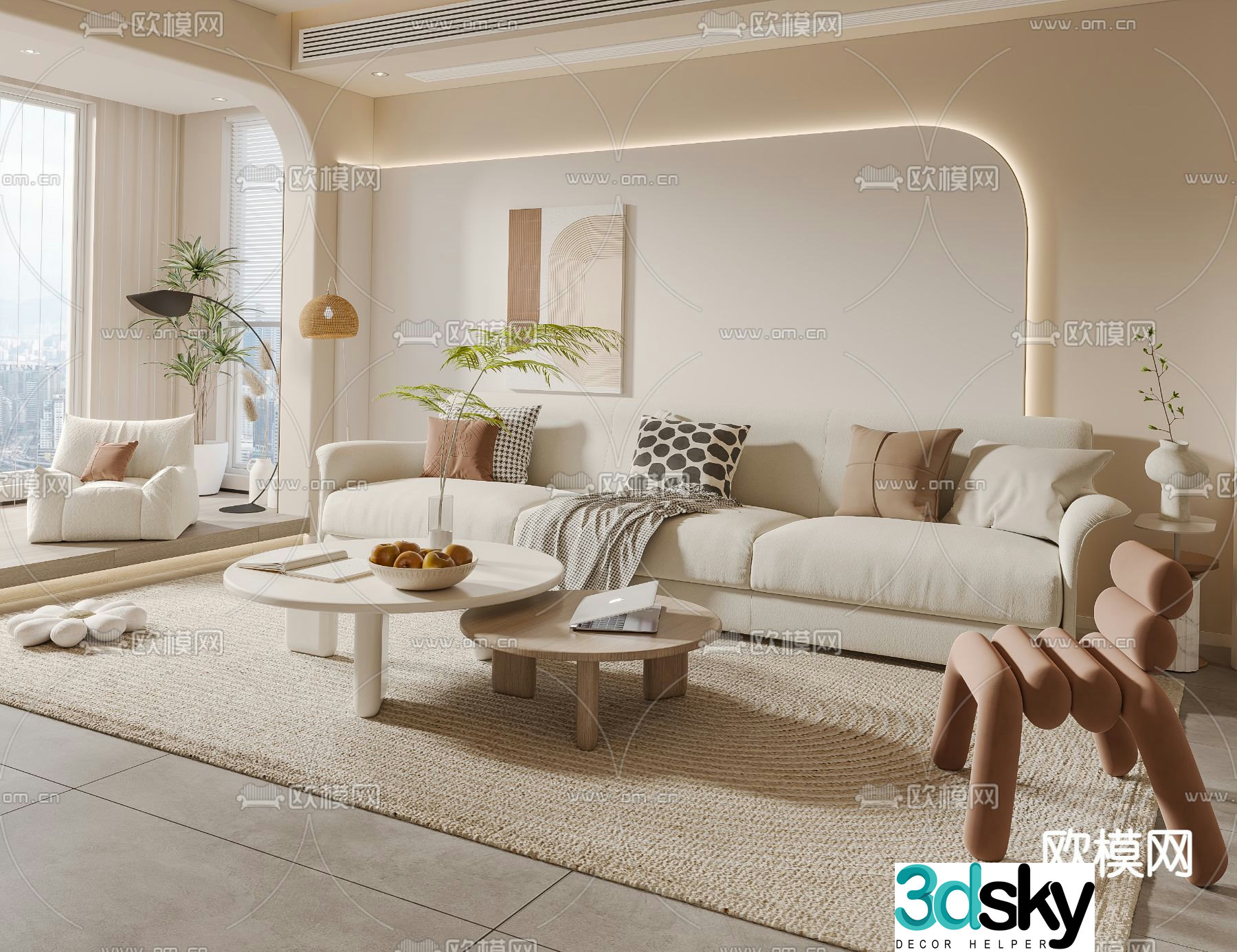 Cream style modular sofa 3d model