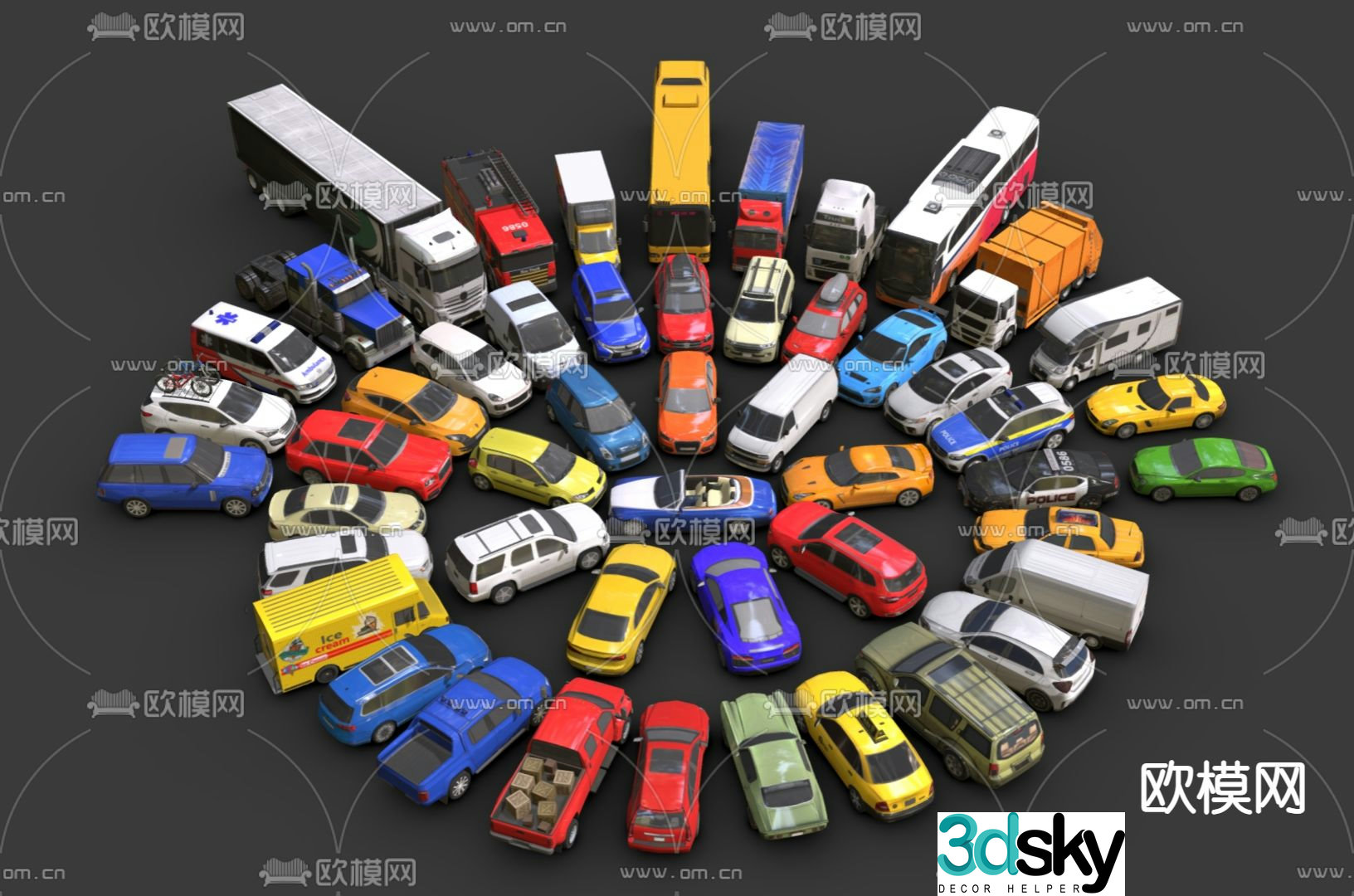car sedan suv truck passenger bus 3d model