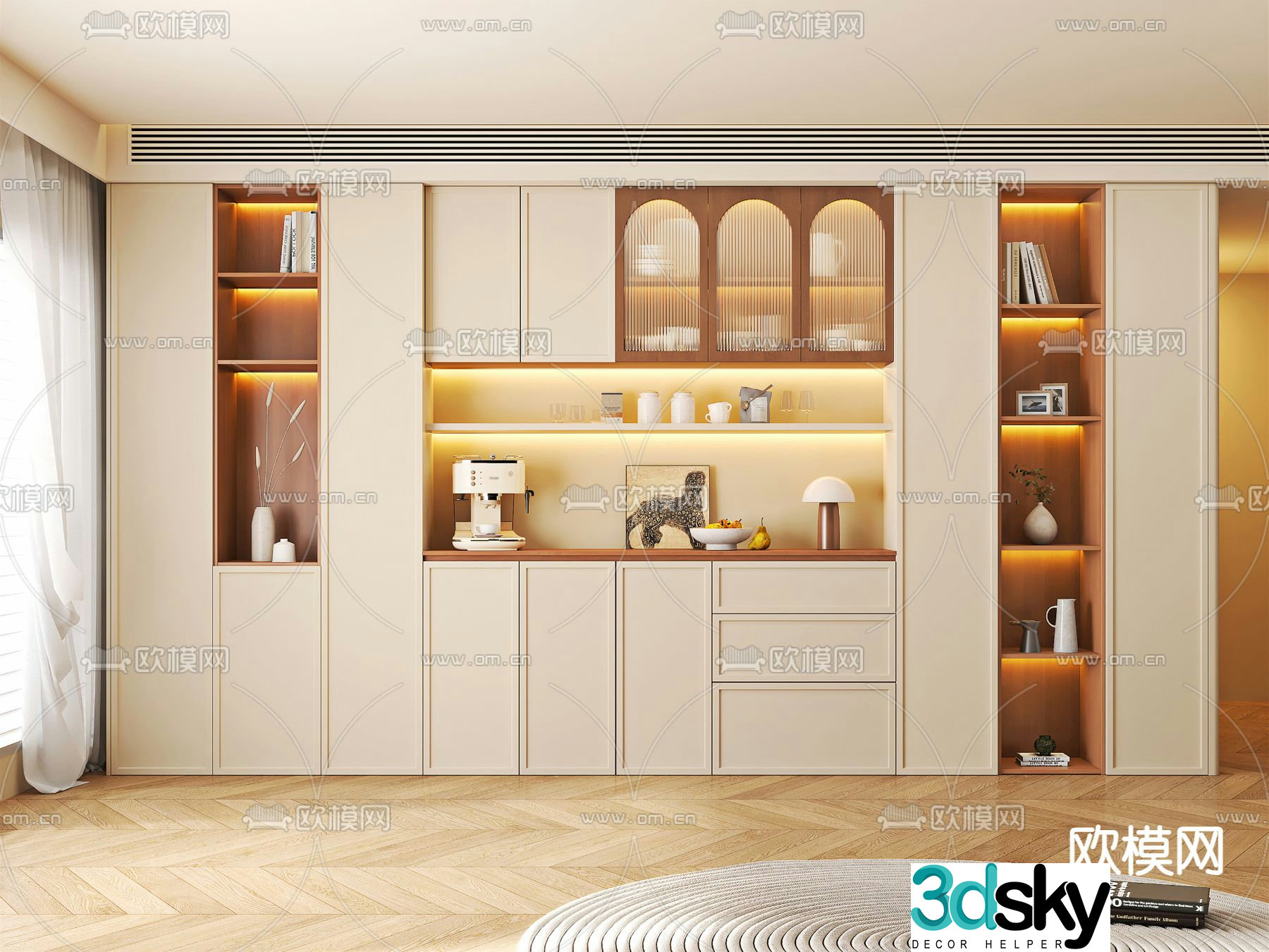 Cream style wine cabinet sideboard 3d model
