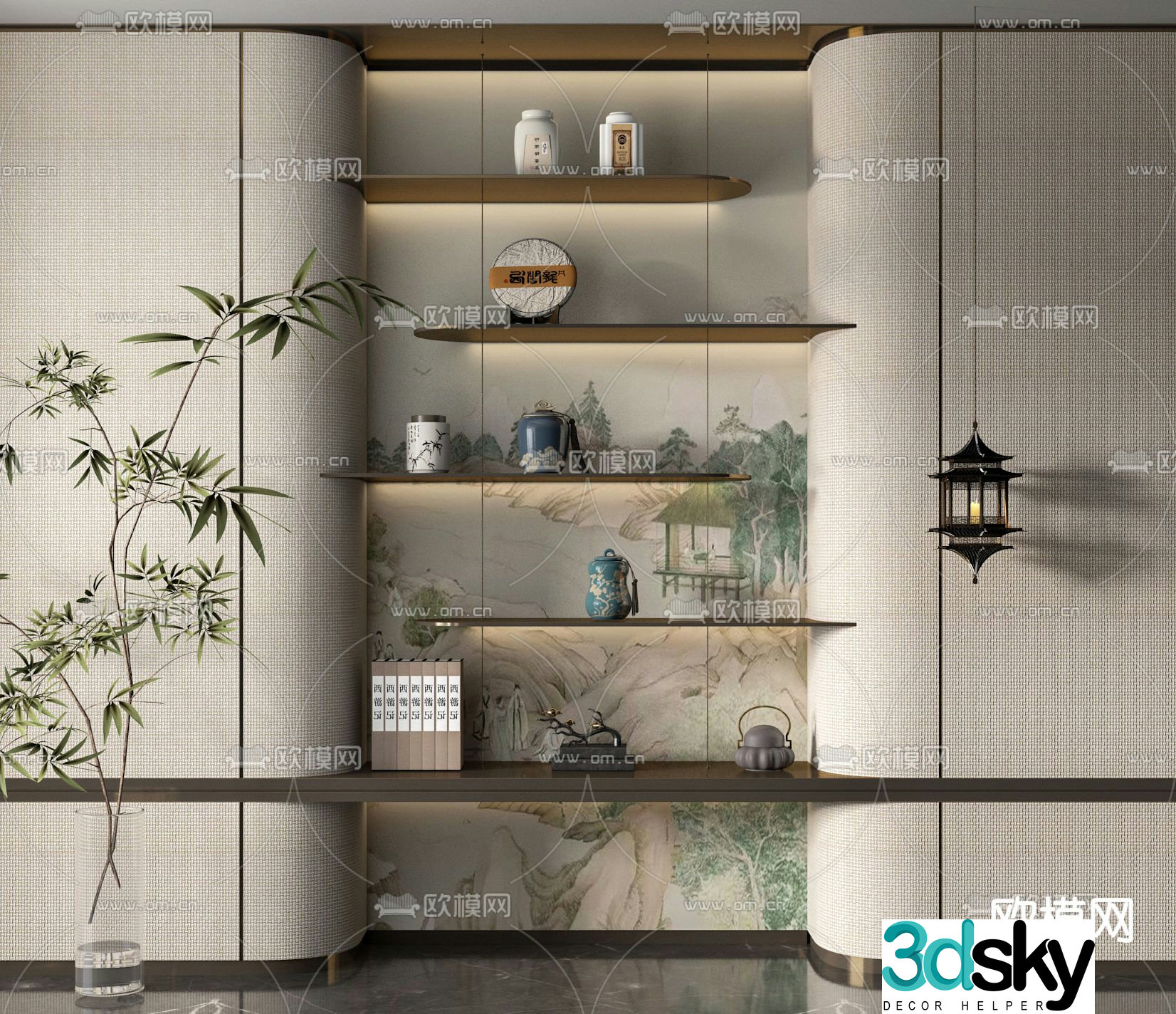 New Chinese style tea cabinet shelf 3d model