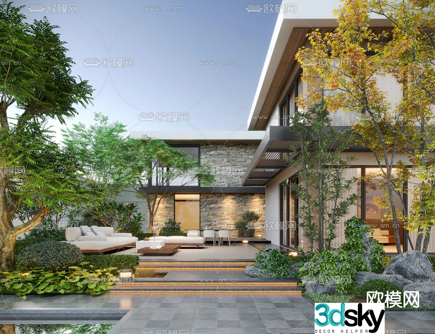 Villa courtyard garden 3d model