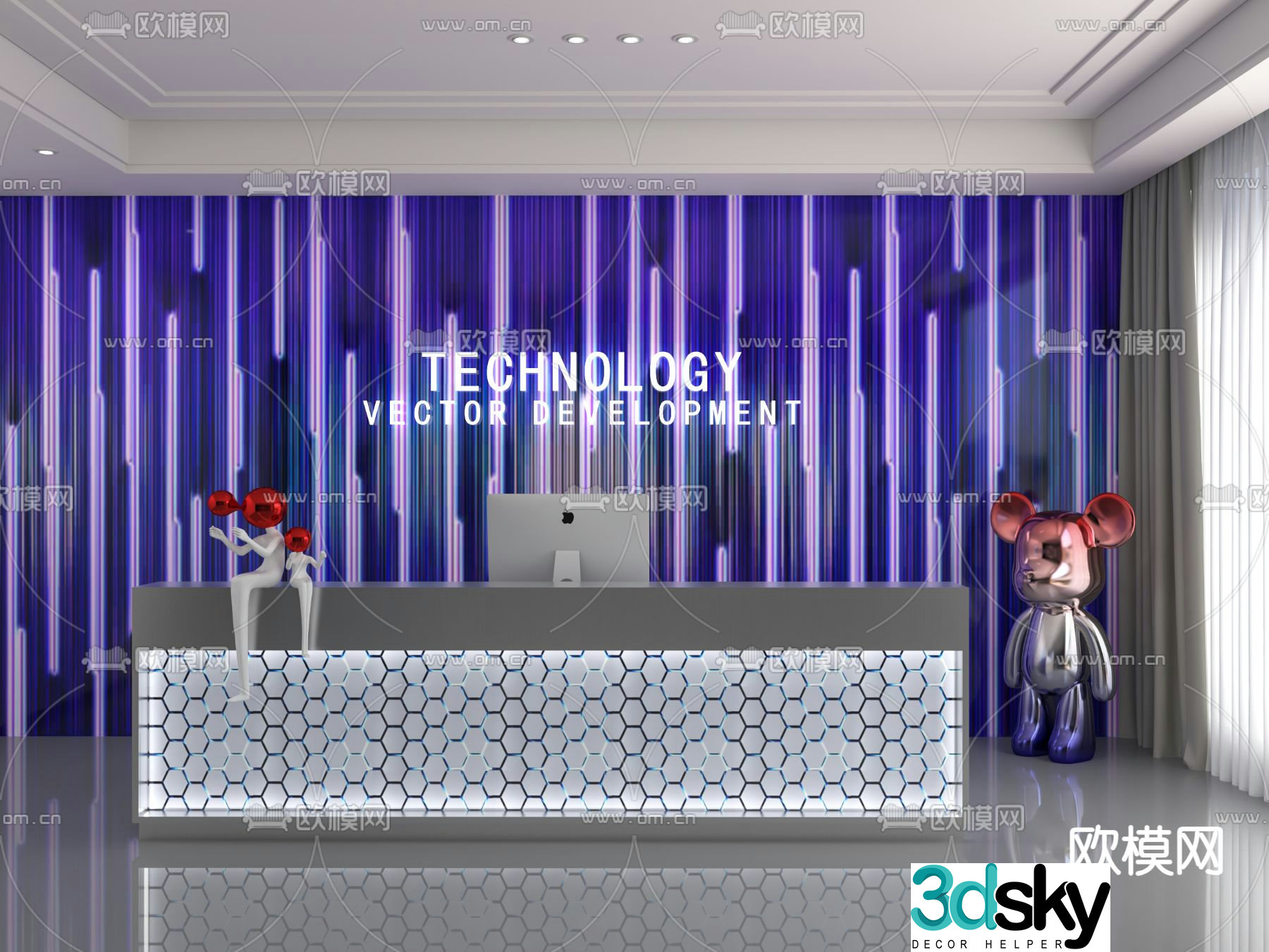 Modern front desk reception desk 3d model