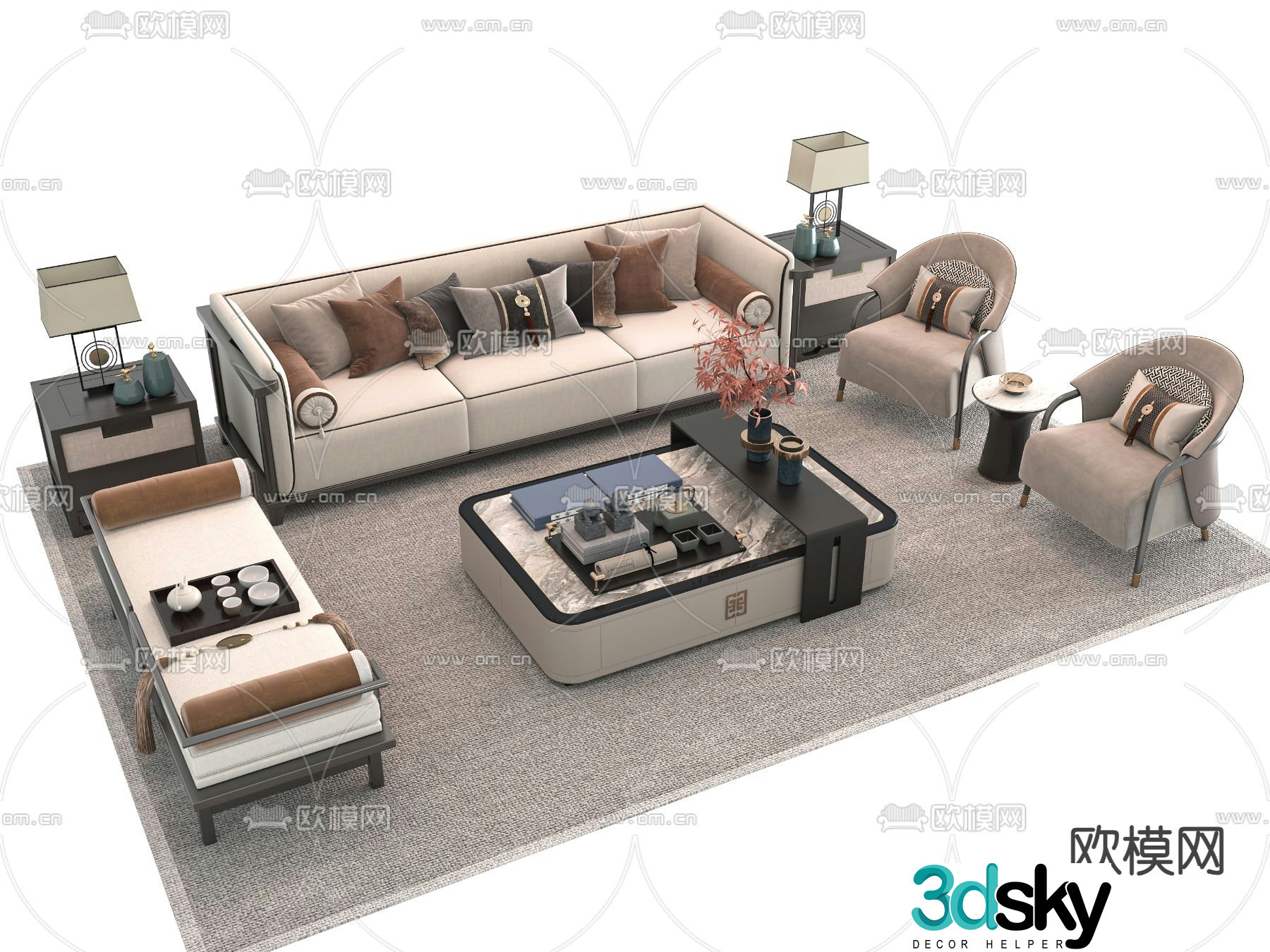 New Chinese style modular sofa 3d model