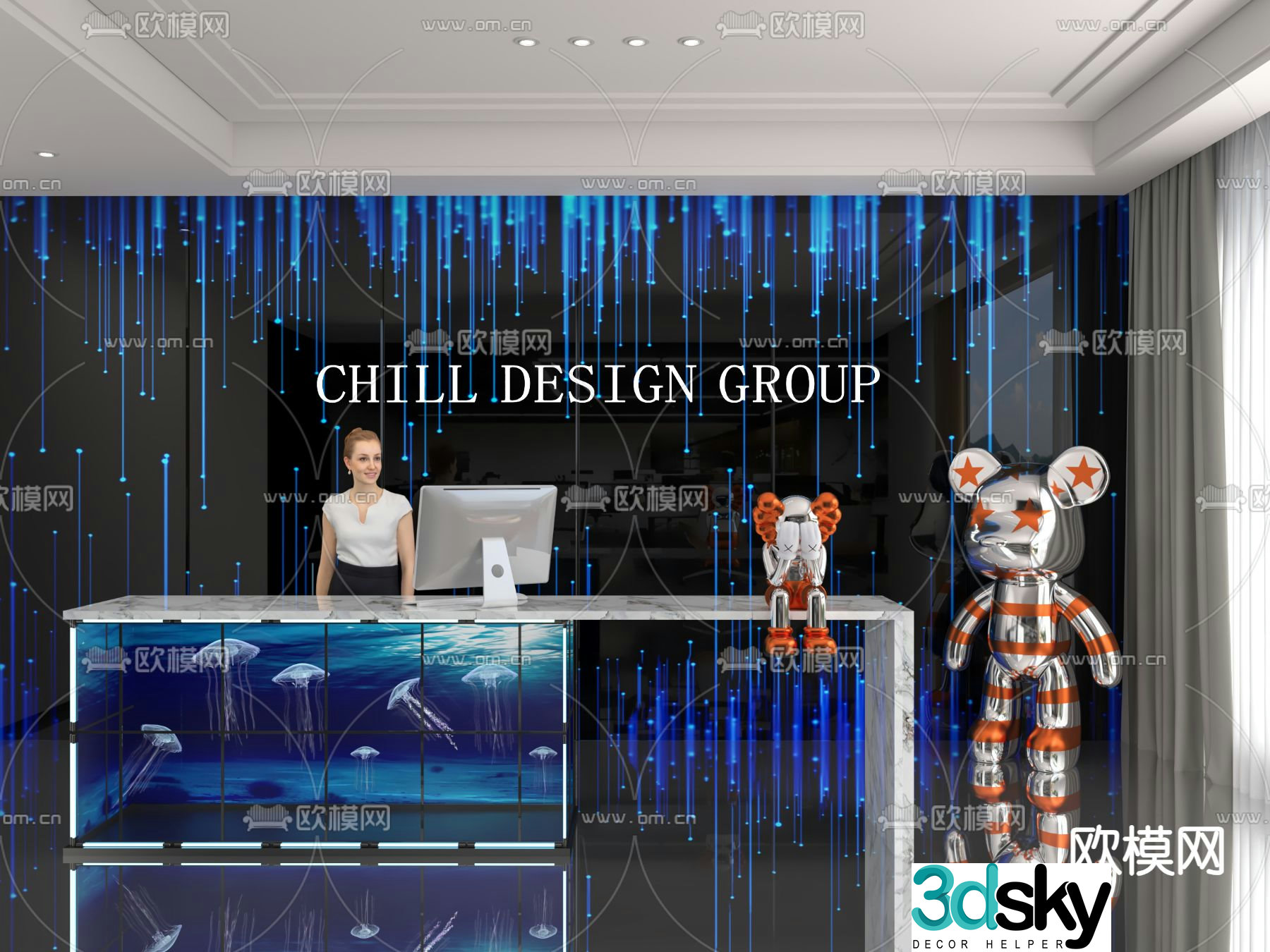 Modern front desk reception desk service desk 3d model