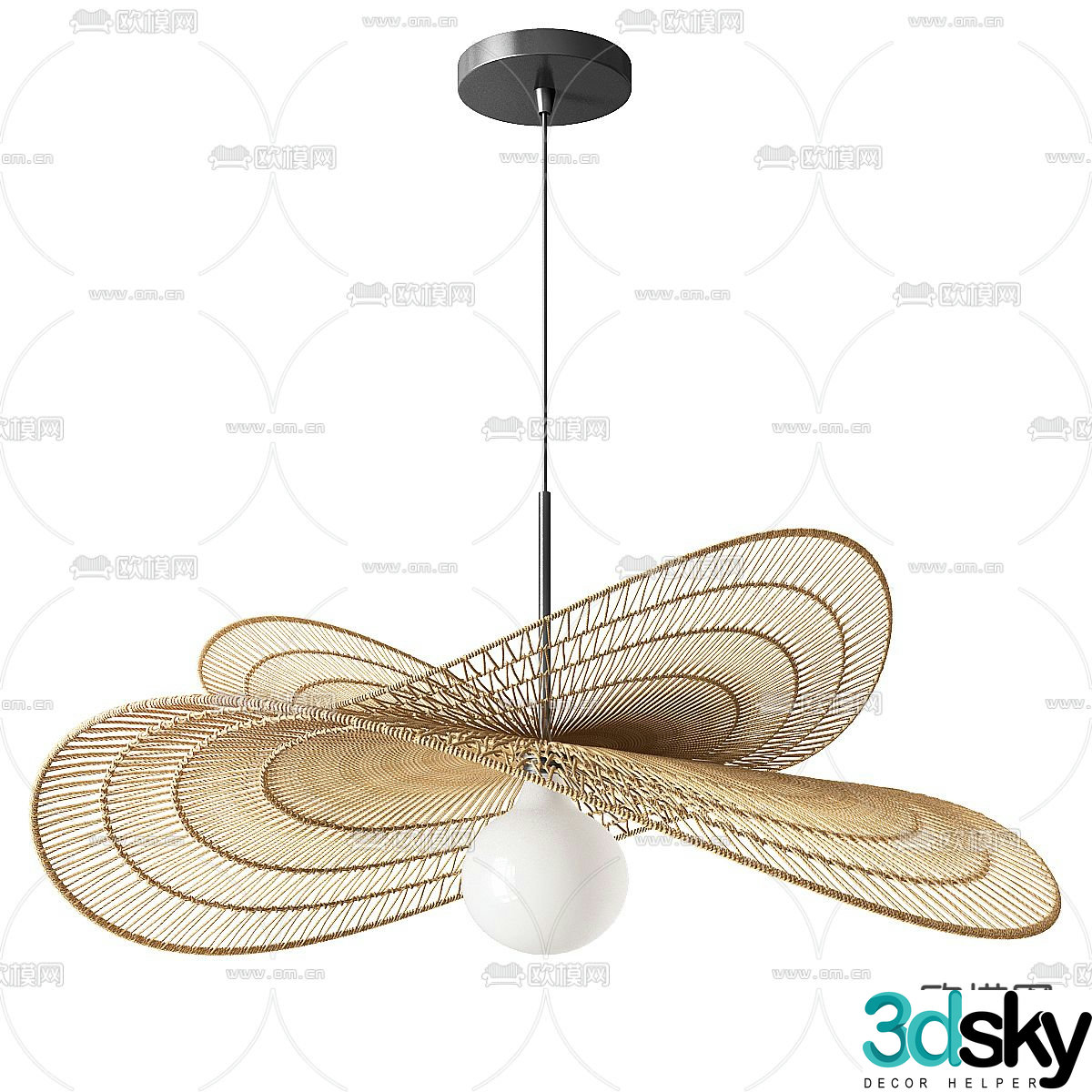Wabi-sabi chandelier rattan chandelier 3d model