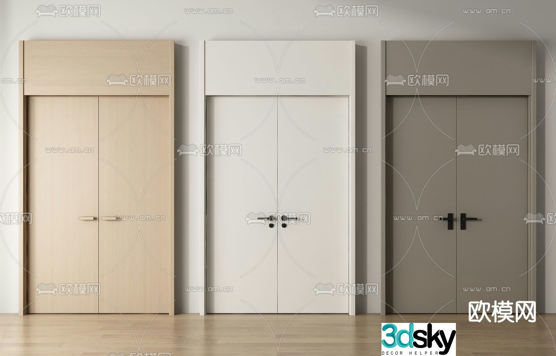 Open ceiling door Double open door Wooden door 3D model