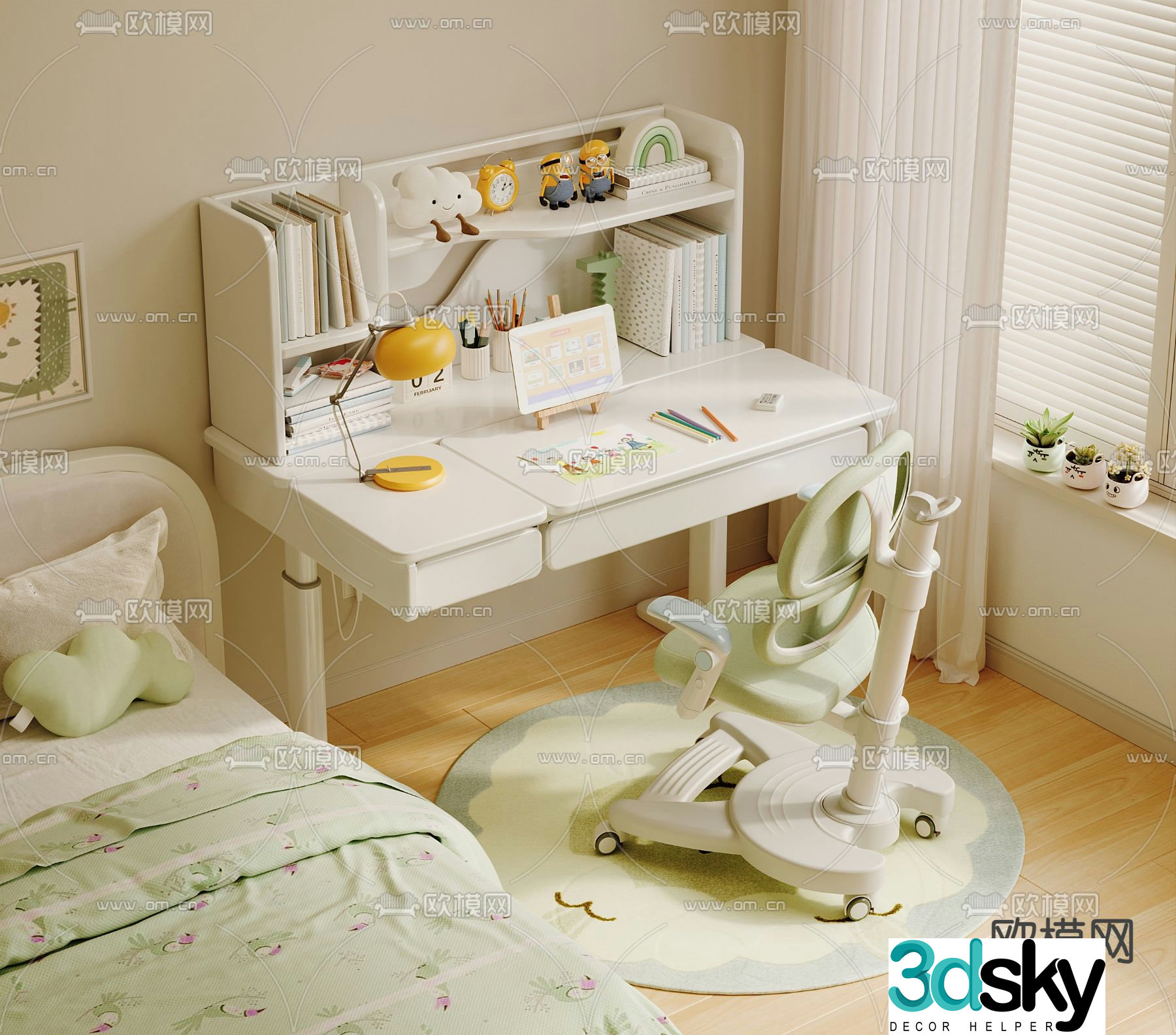 Children’s table study table and chair lifting table and chair 3D model