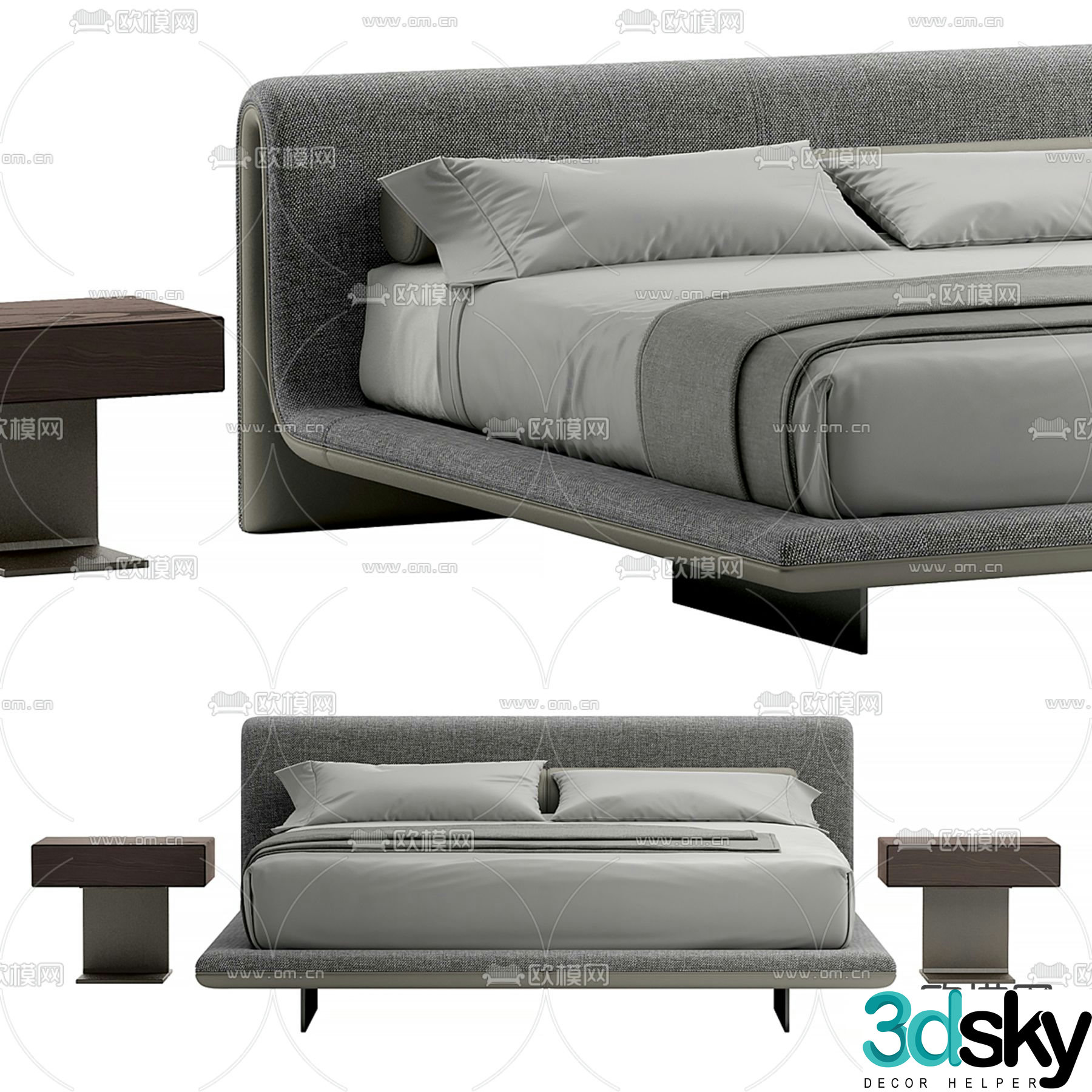Modern double bed 3d model