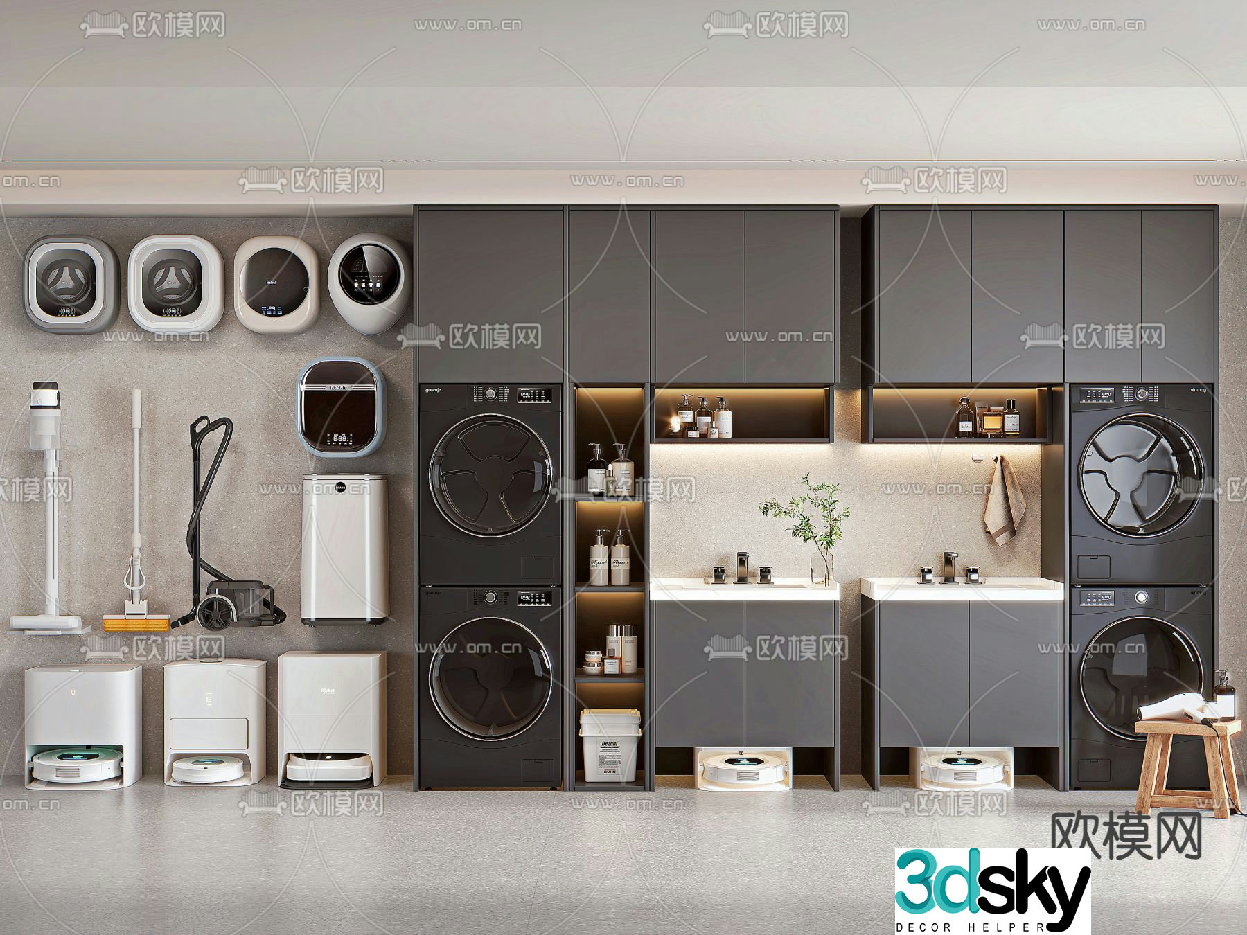 Modern laundry cabinet washing machine 3d model