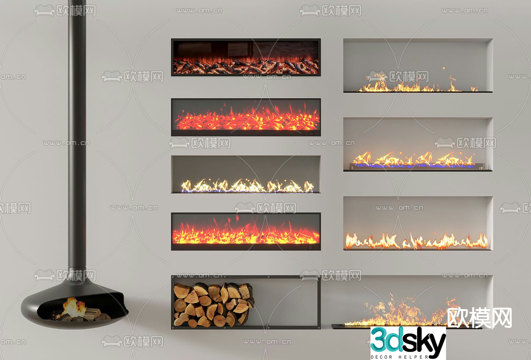 Modern electronic fireplace wood firewood 3d model