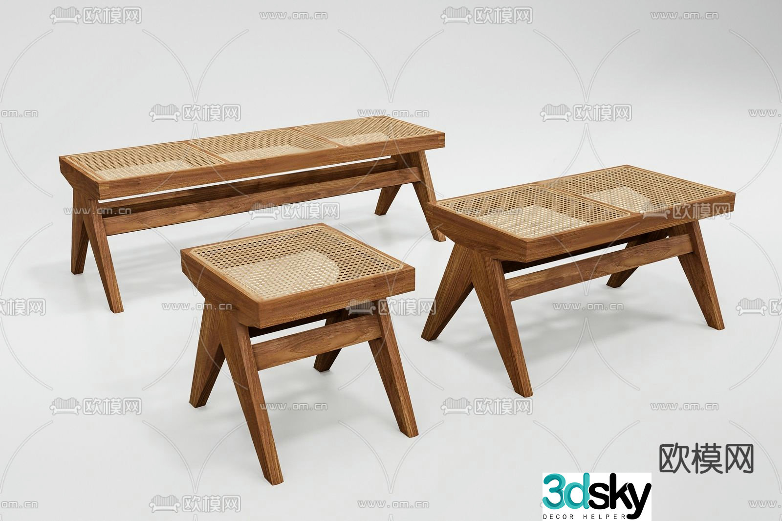 Wabi Sabi bench rattan stool shoe changing stool stool 3D model