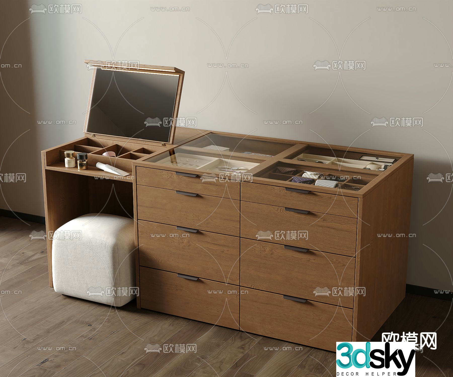 Medieval style dressing table jewelry cabinet 3d model