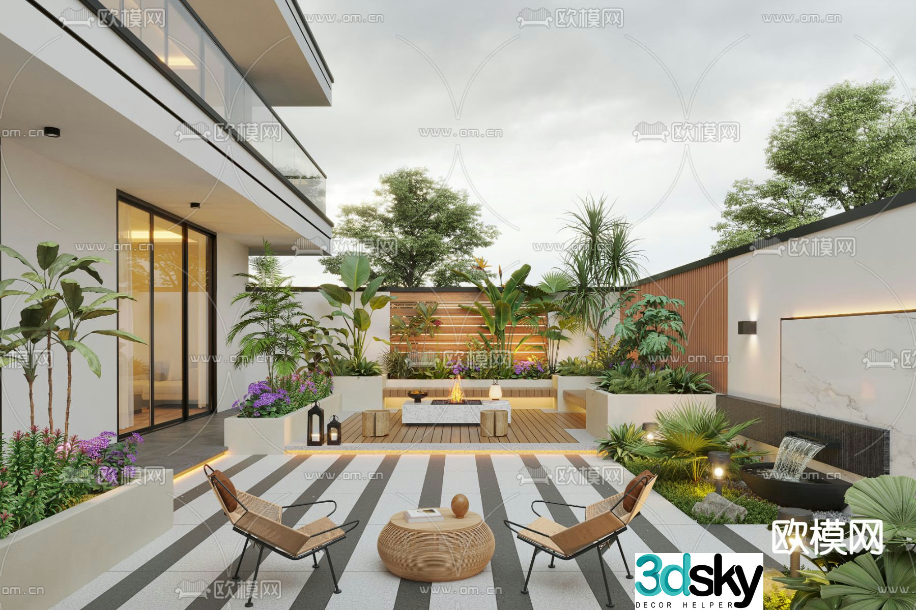 Villa courtyard garden 3d model