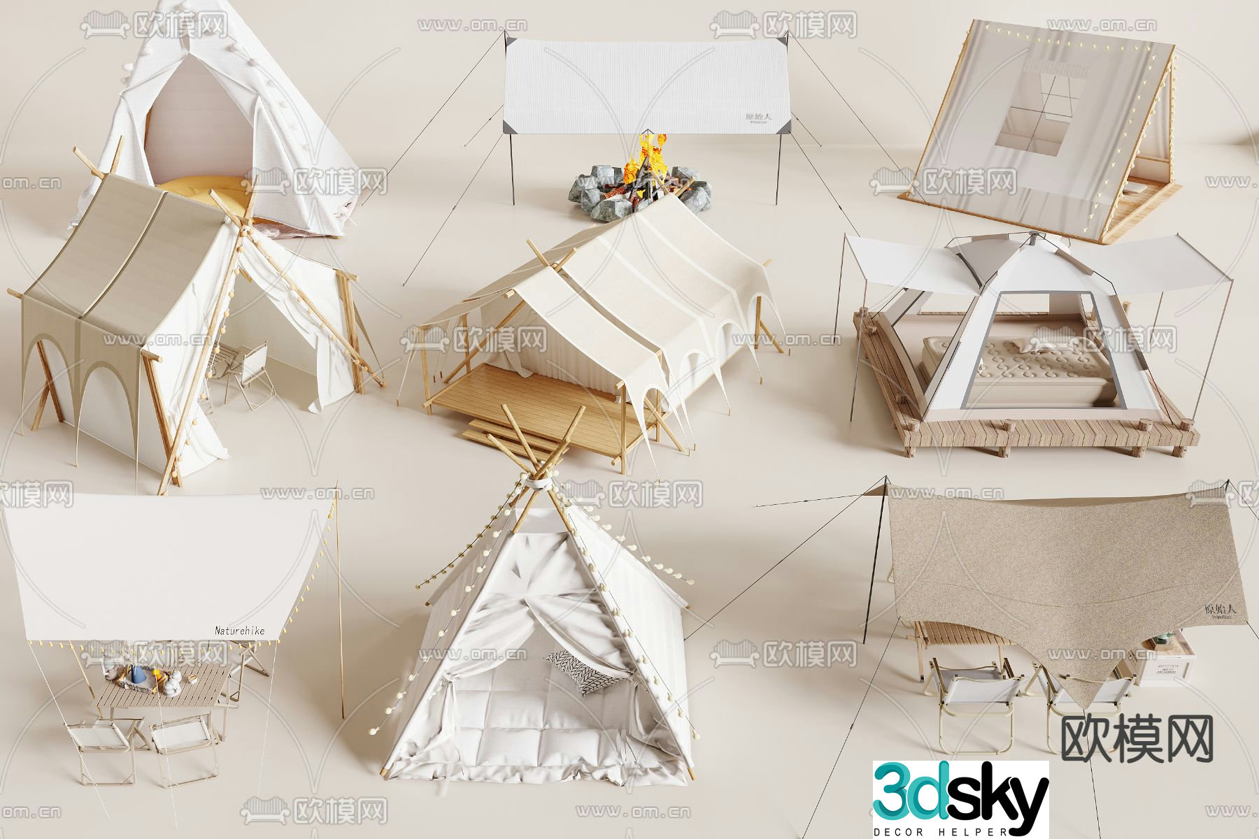 Camping tent camping canopy 3d model