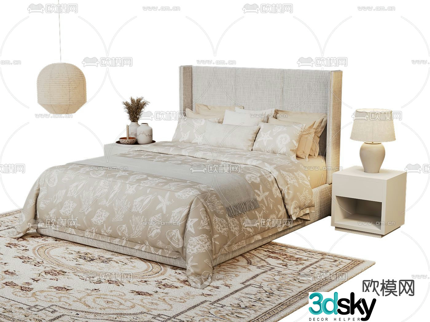Simple European double bed 3d model