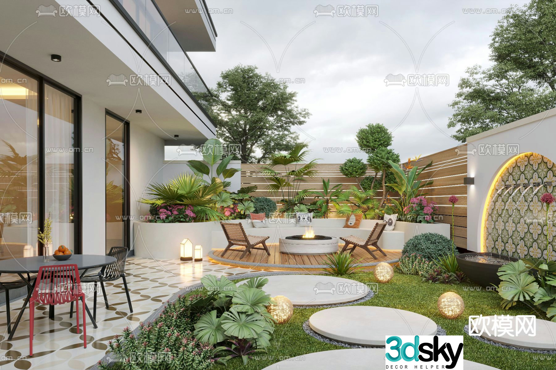 Villa courtyard garden 3d model