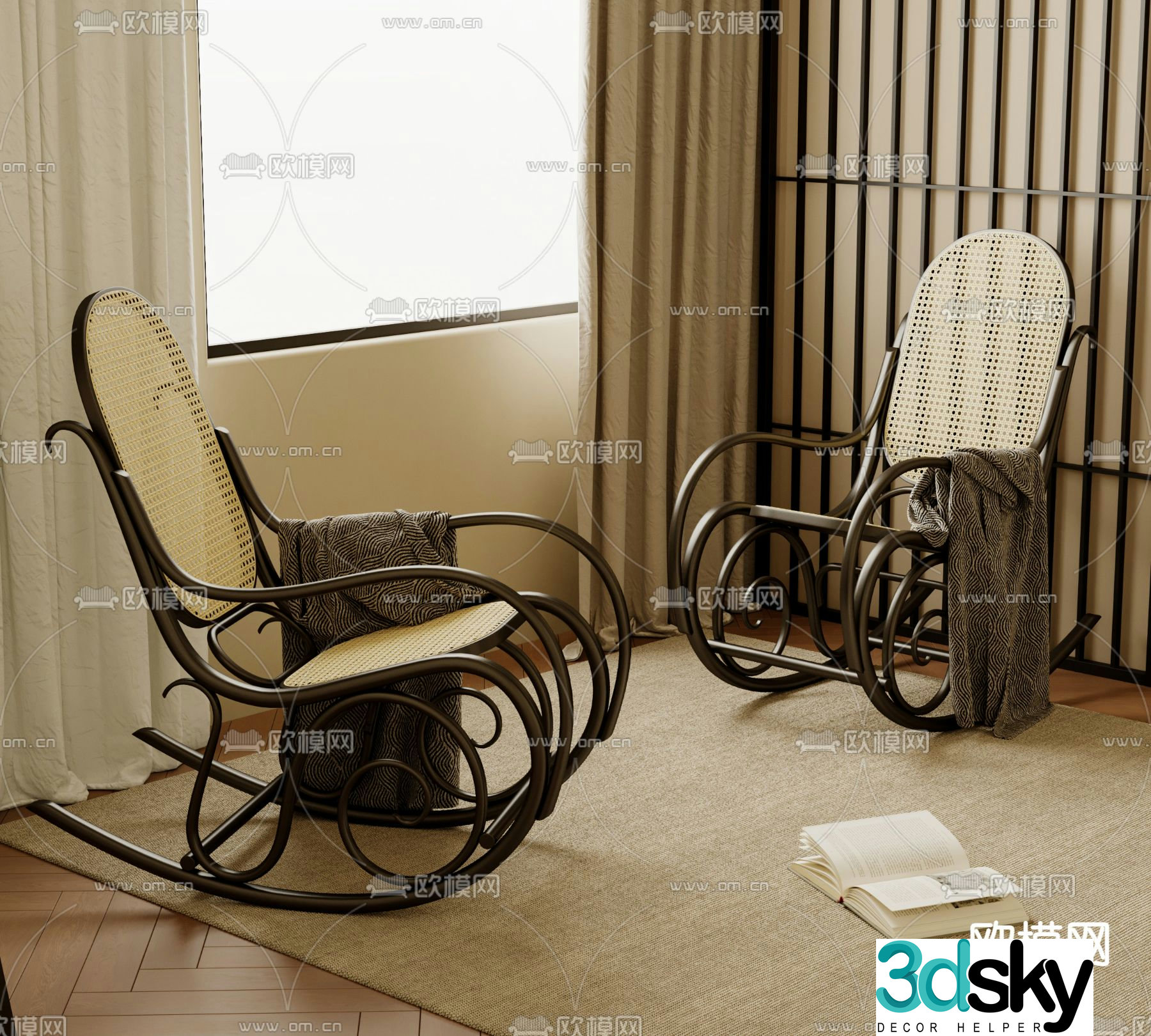 Medieval style outdoor chair rocking chair lounge chair 3d model