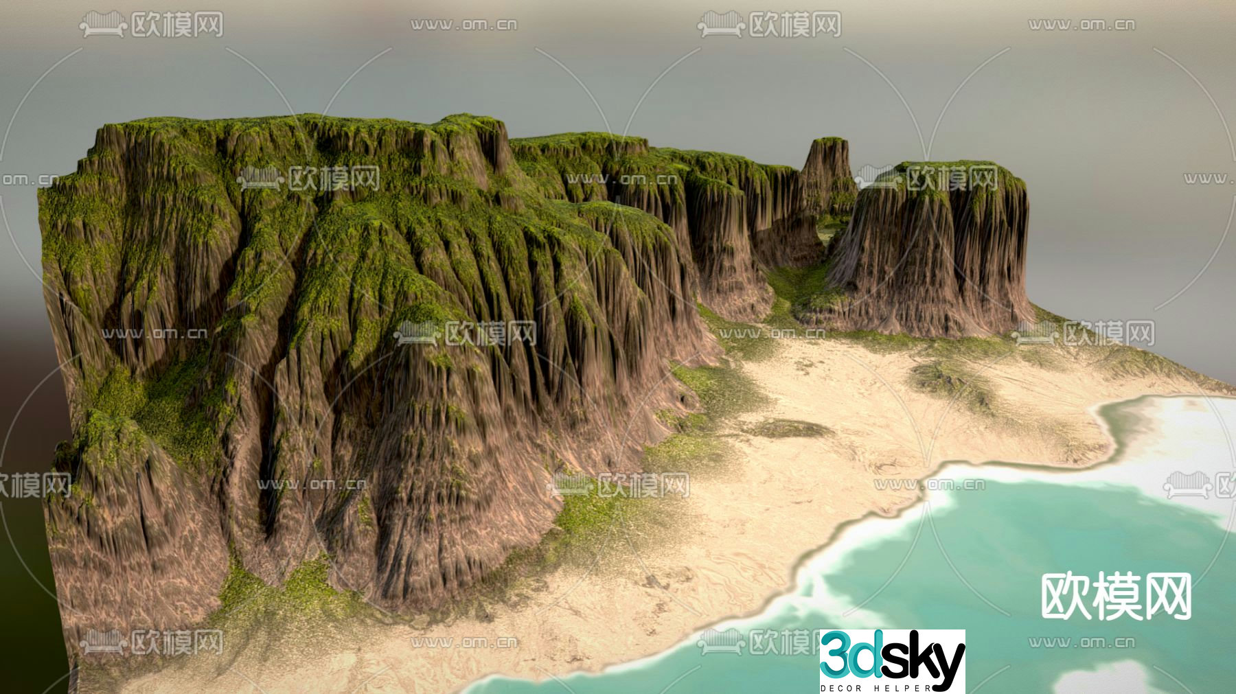 tropical beach cliff 3d model
