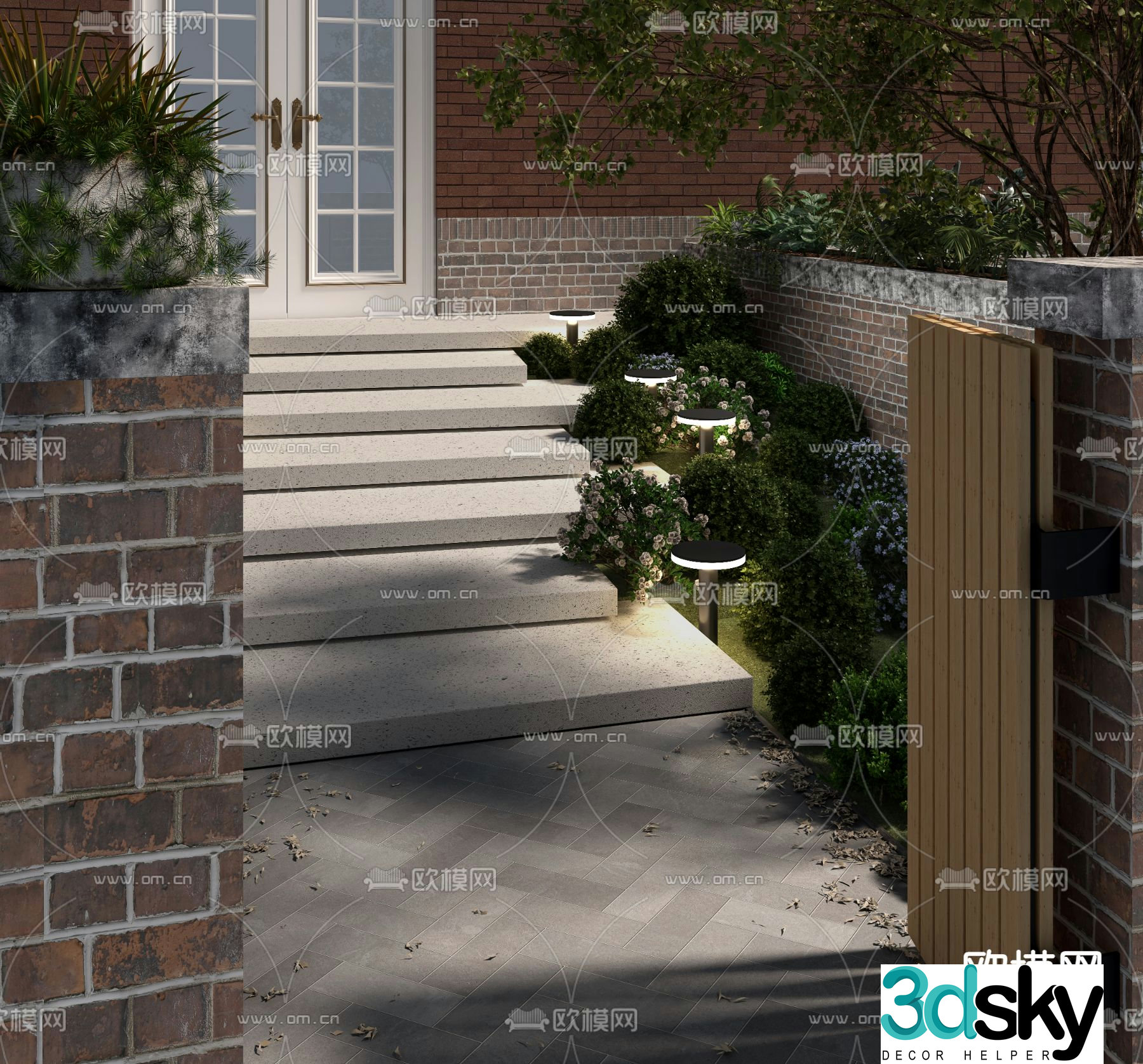 Modern villa entrance courtyard garden 3D model