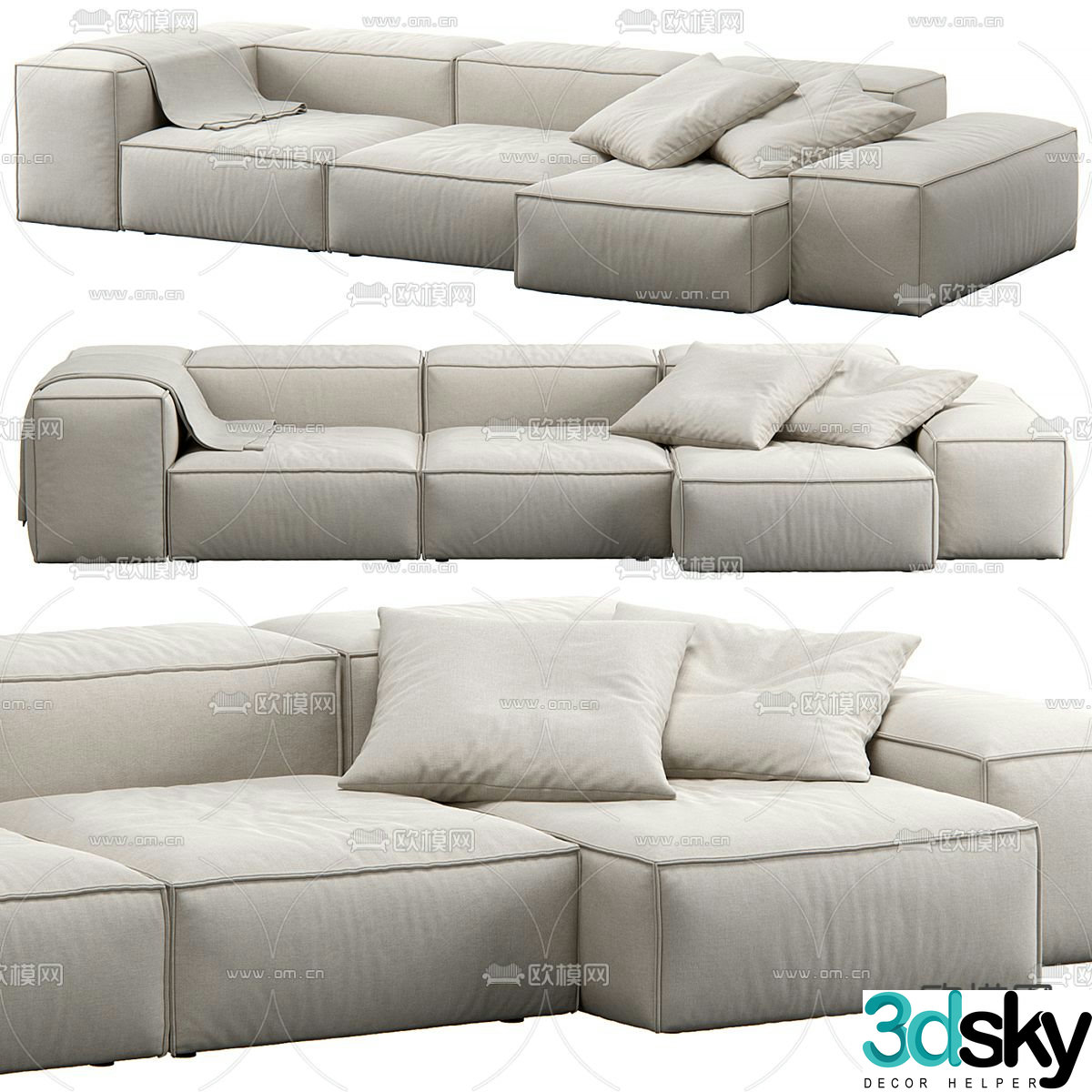 Three seater sofa tofu block sofa 3d model