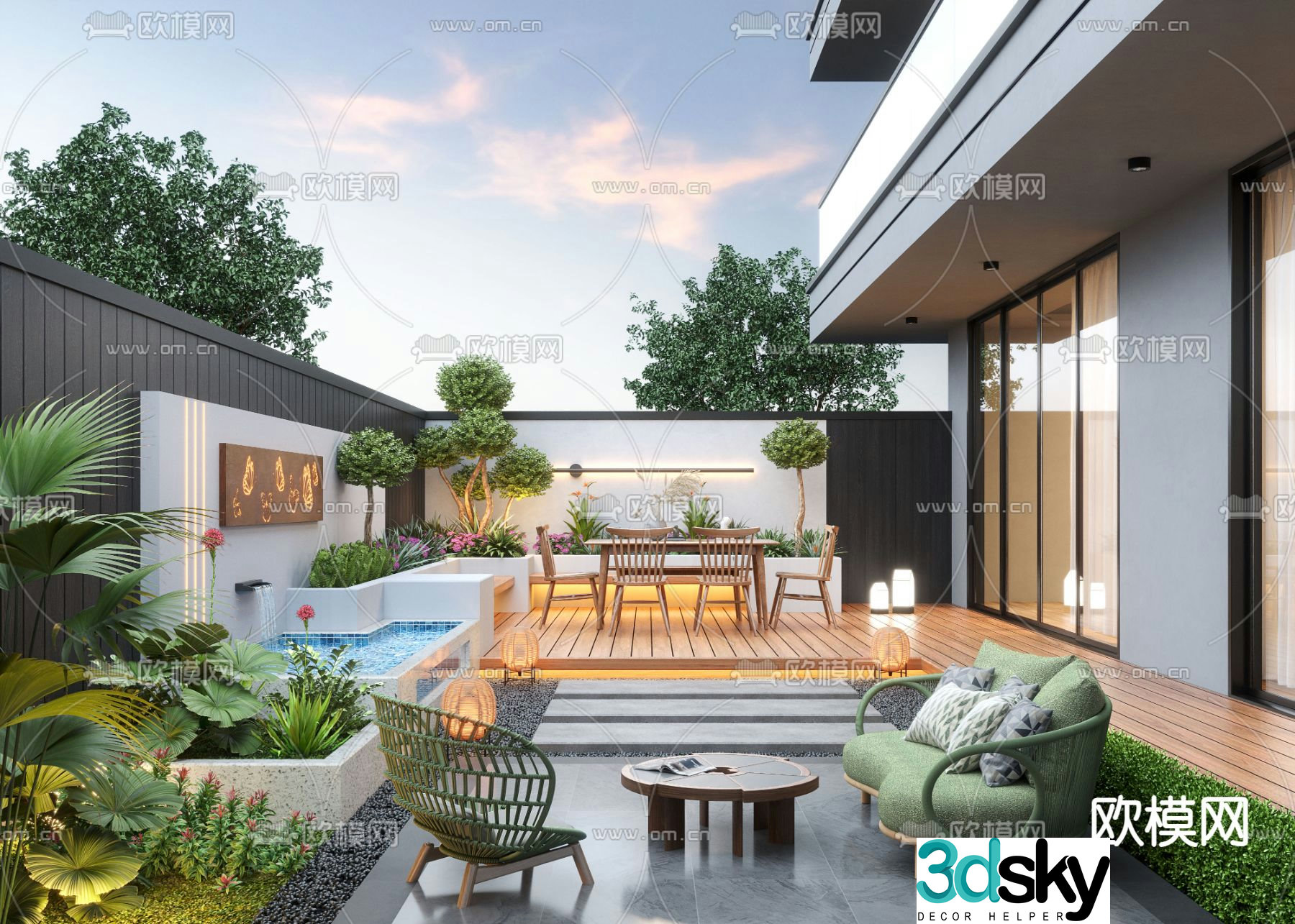 Villa courtyard garden 3d model