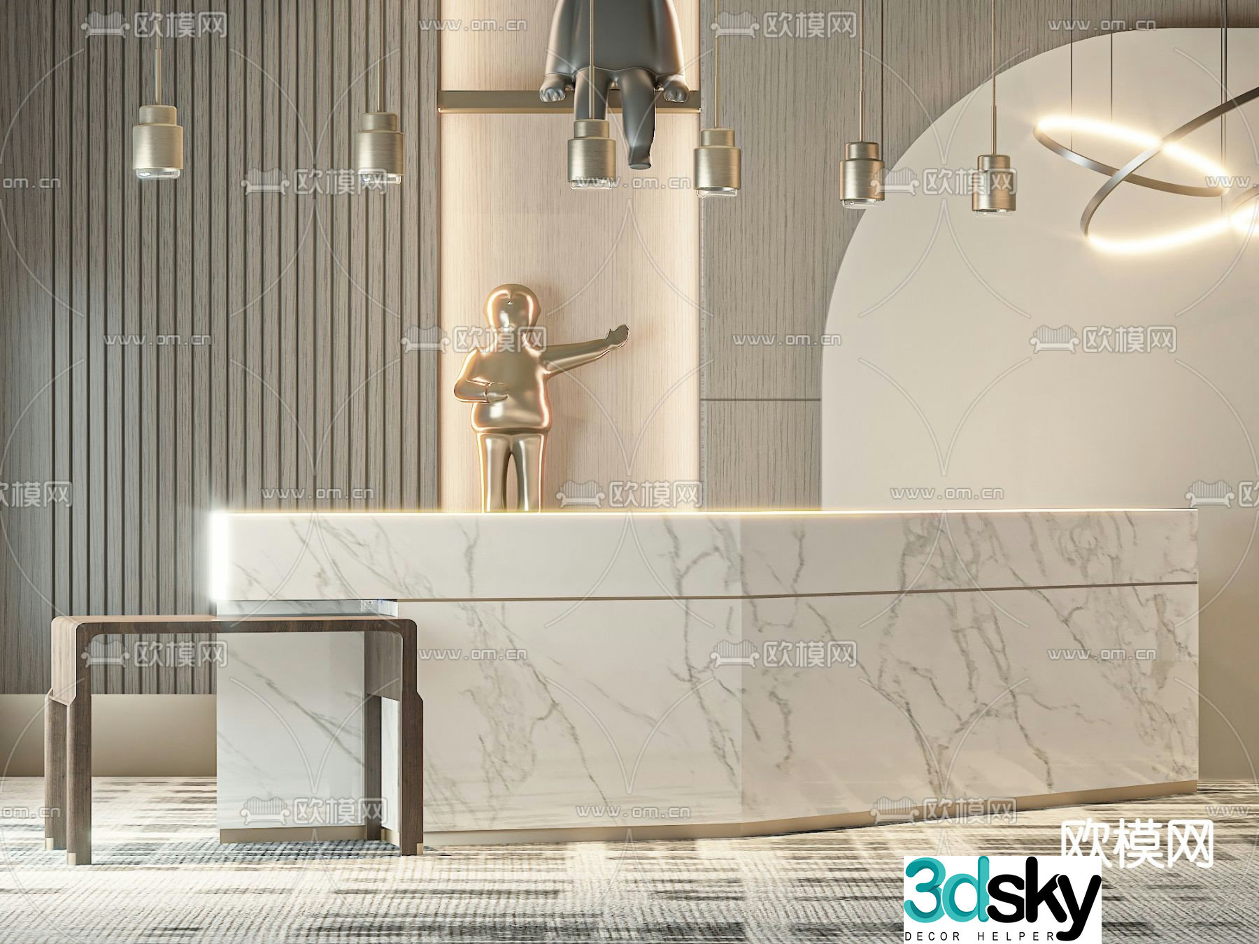 Modern front desk reception desk information desk 3d model
