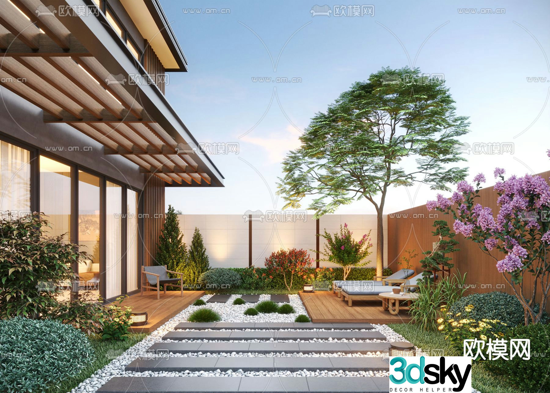 Villa courtyard courtyard landscape 3d model