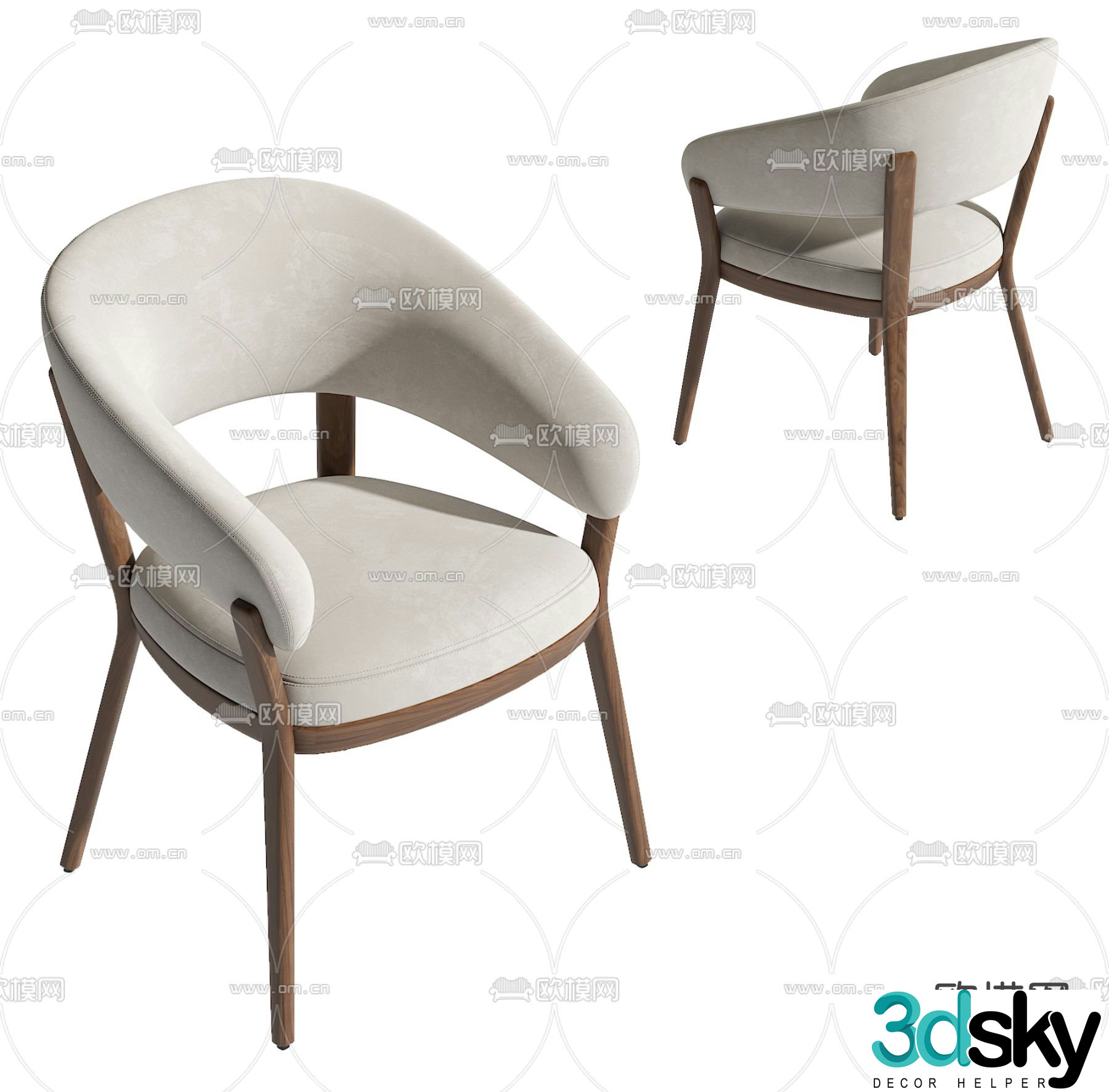 Modern single chair dining chair 3d model