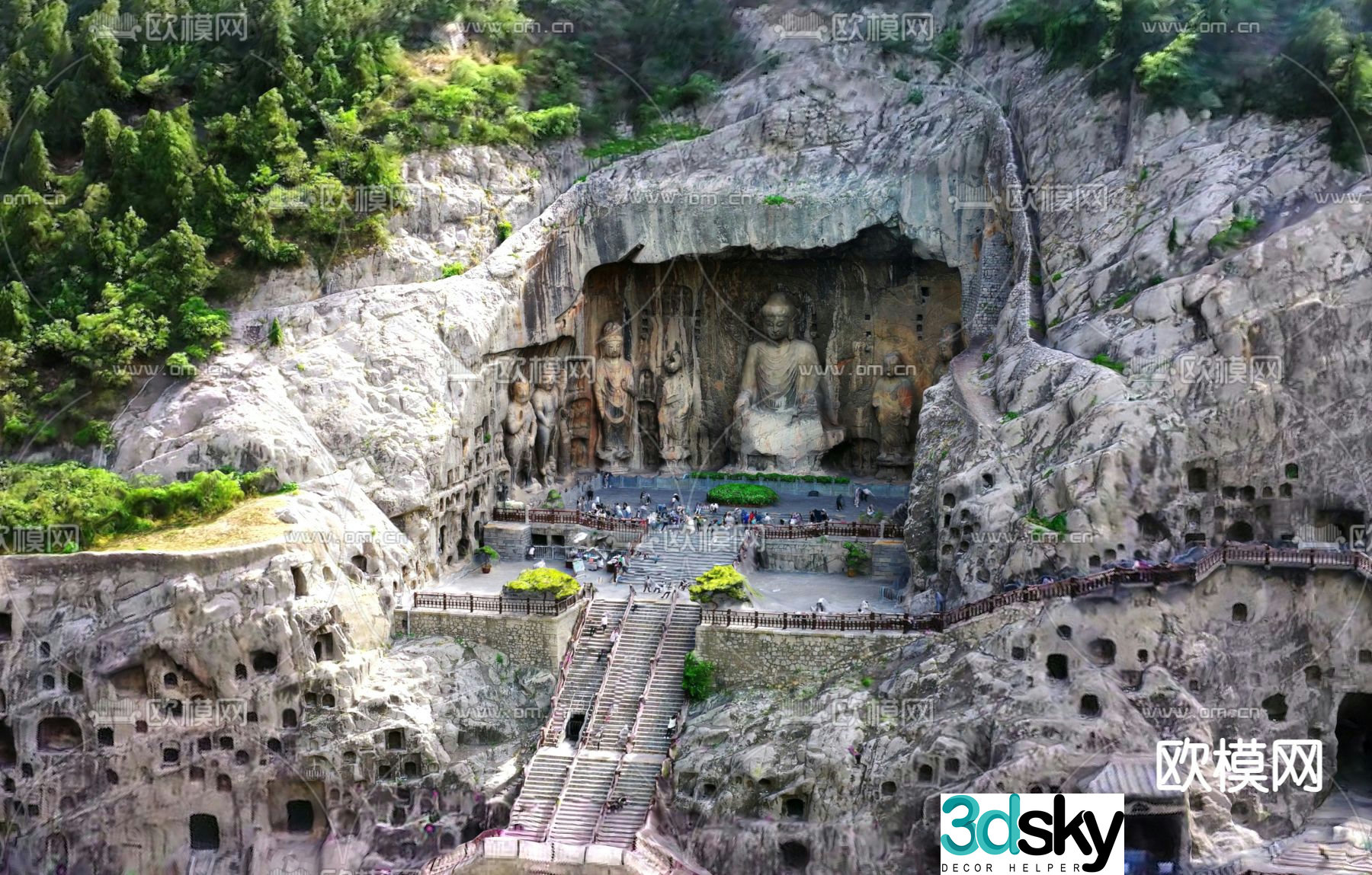 Chinese style Longmen Grottoes 3D model