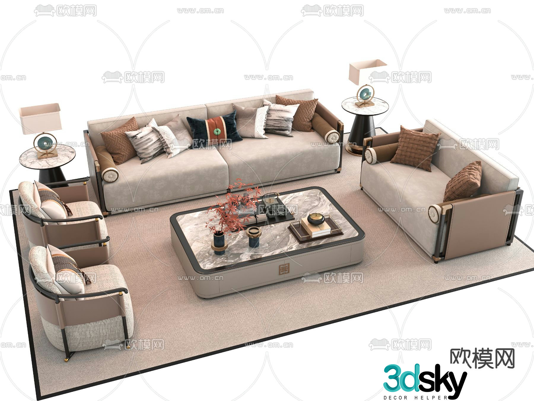 New Chinese style modular sofa 3d model