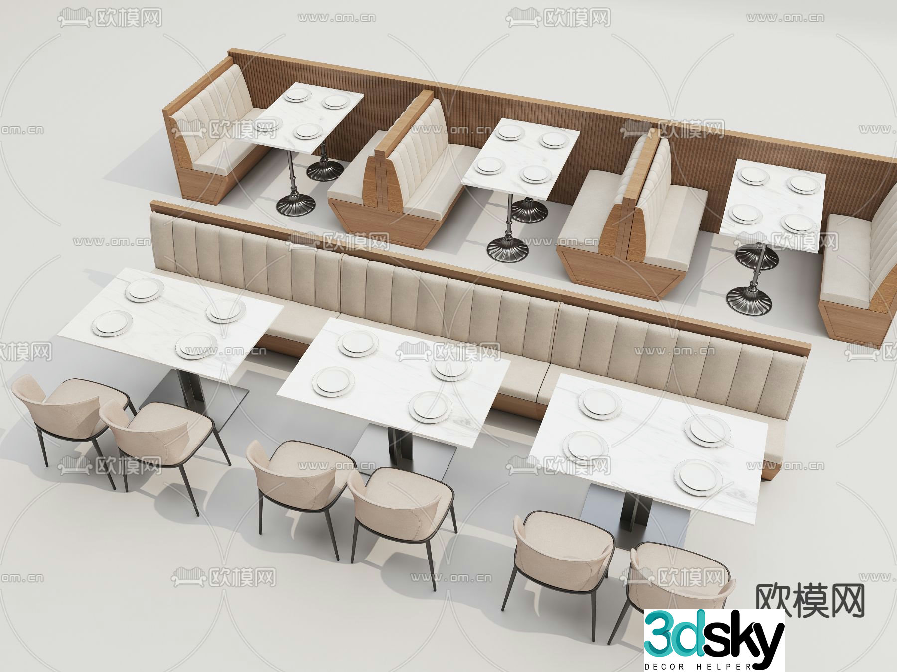 Card seat dining table and chairs restaurant card seat 3d model