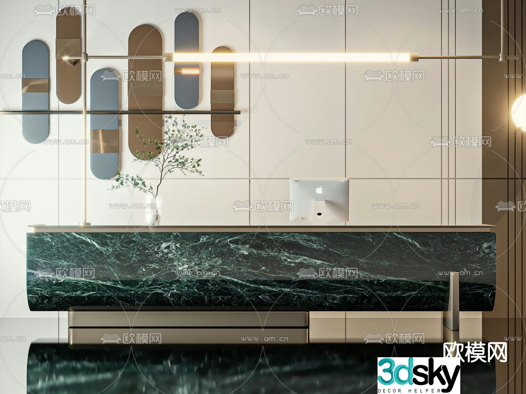 Light luxury front desk reception desk service desk 3D model