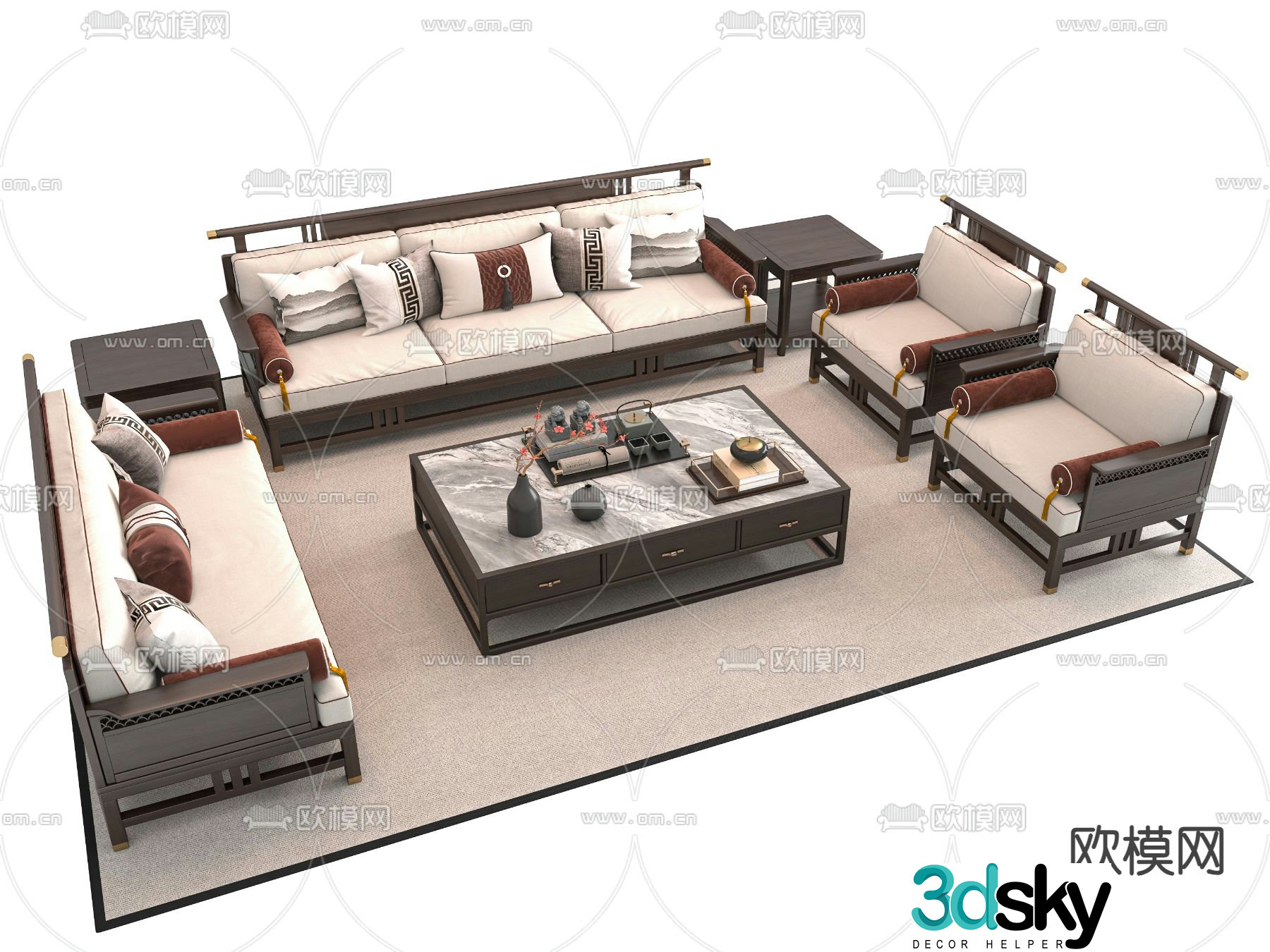 New Chinese style modular sofa 3d model