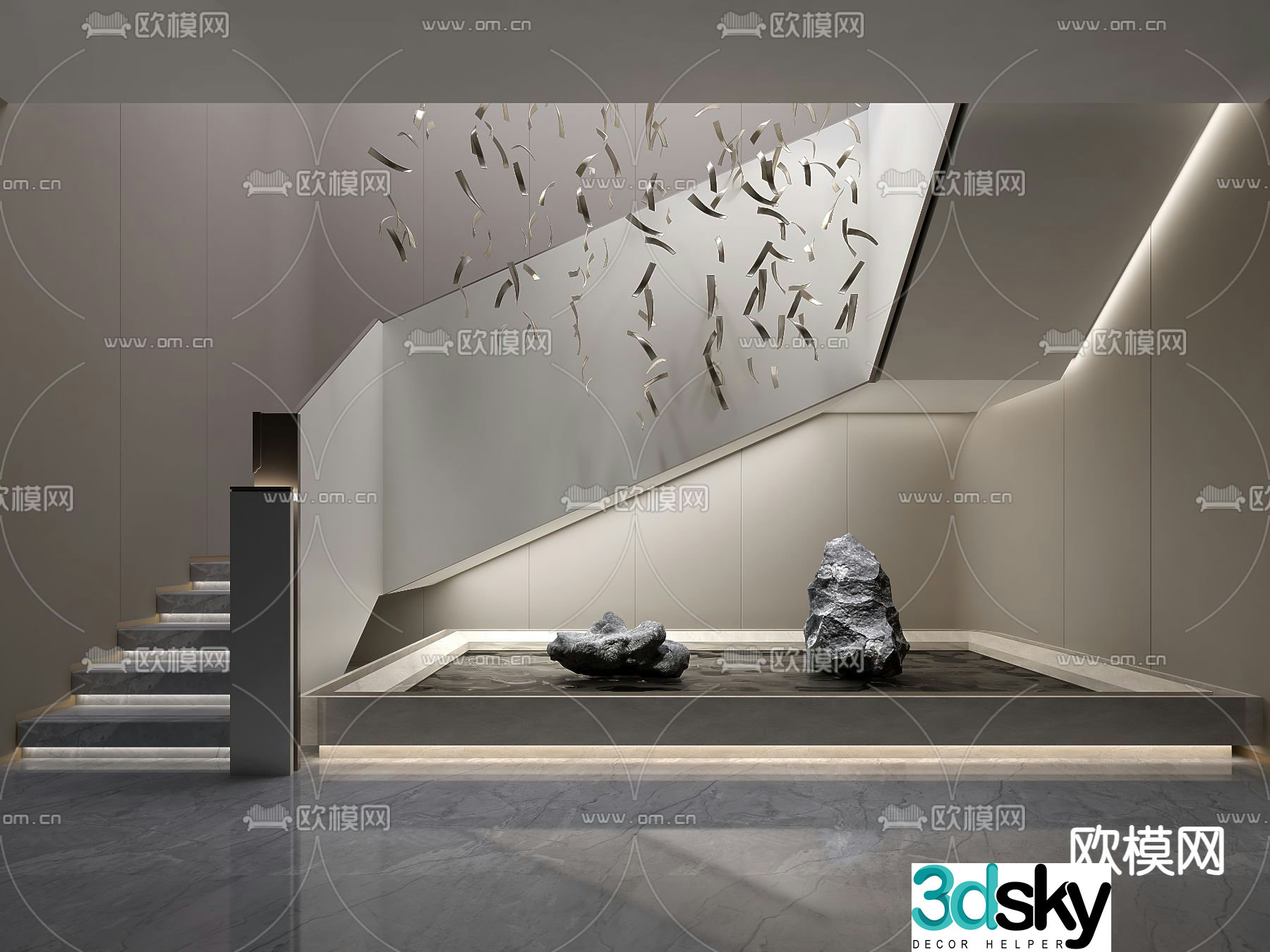 Stairwell landscaping stone water feature sculpture 3d model