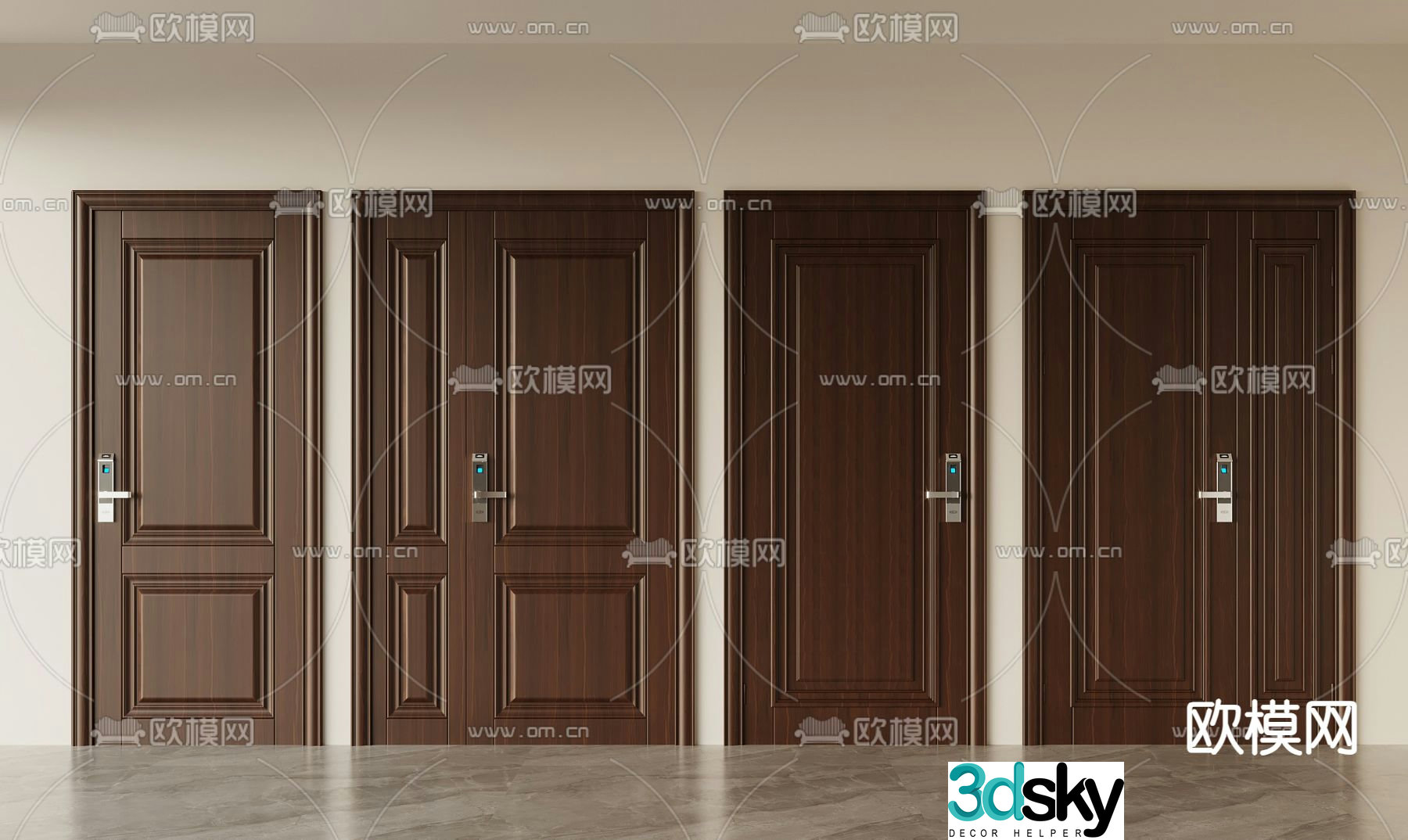 New Chinese style entrance door mother and child door security door 3D model