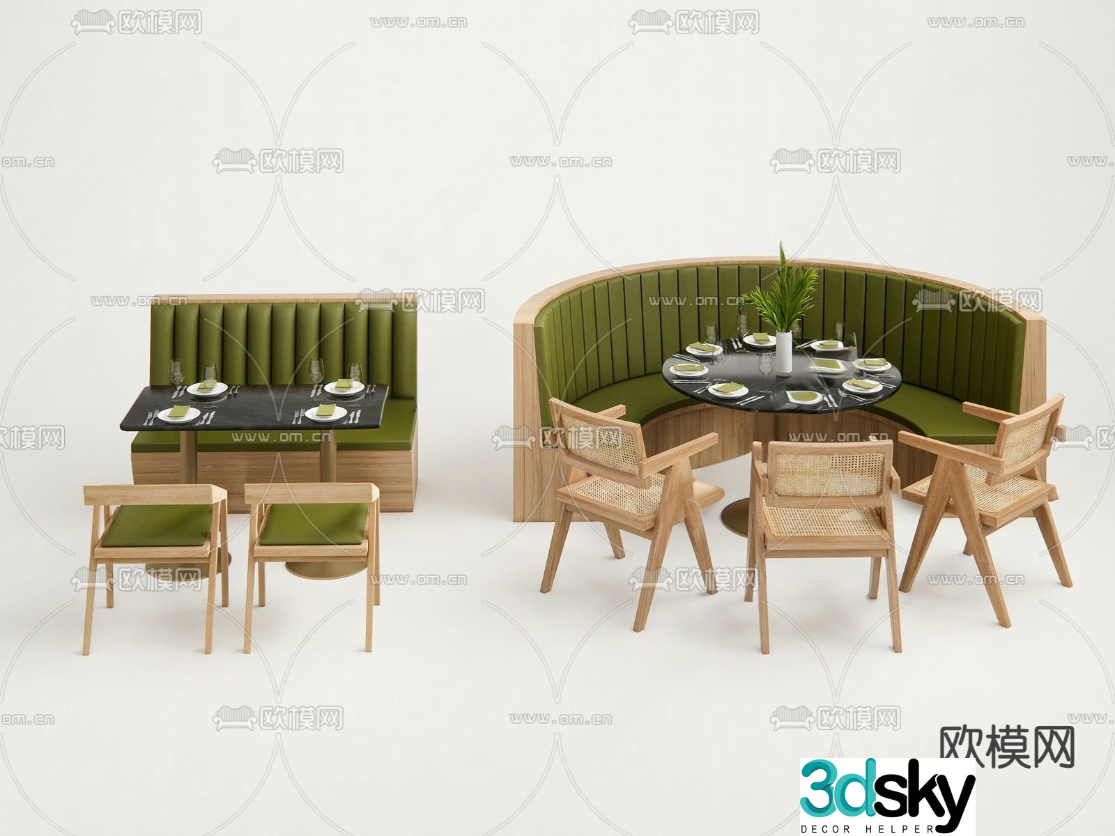 booth sofa booth dining table and chairs 3d model