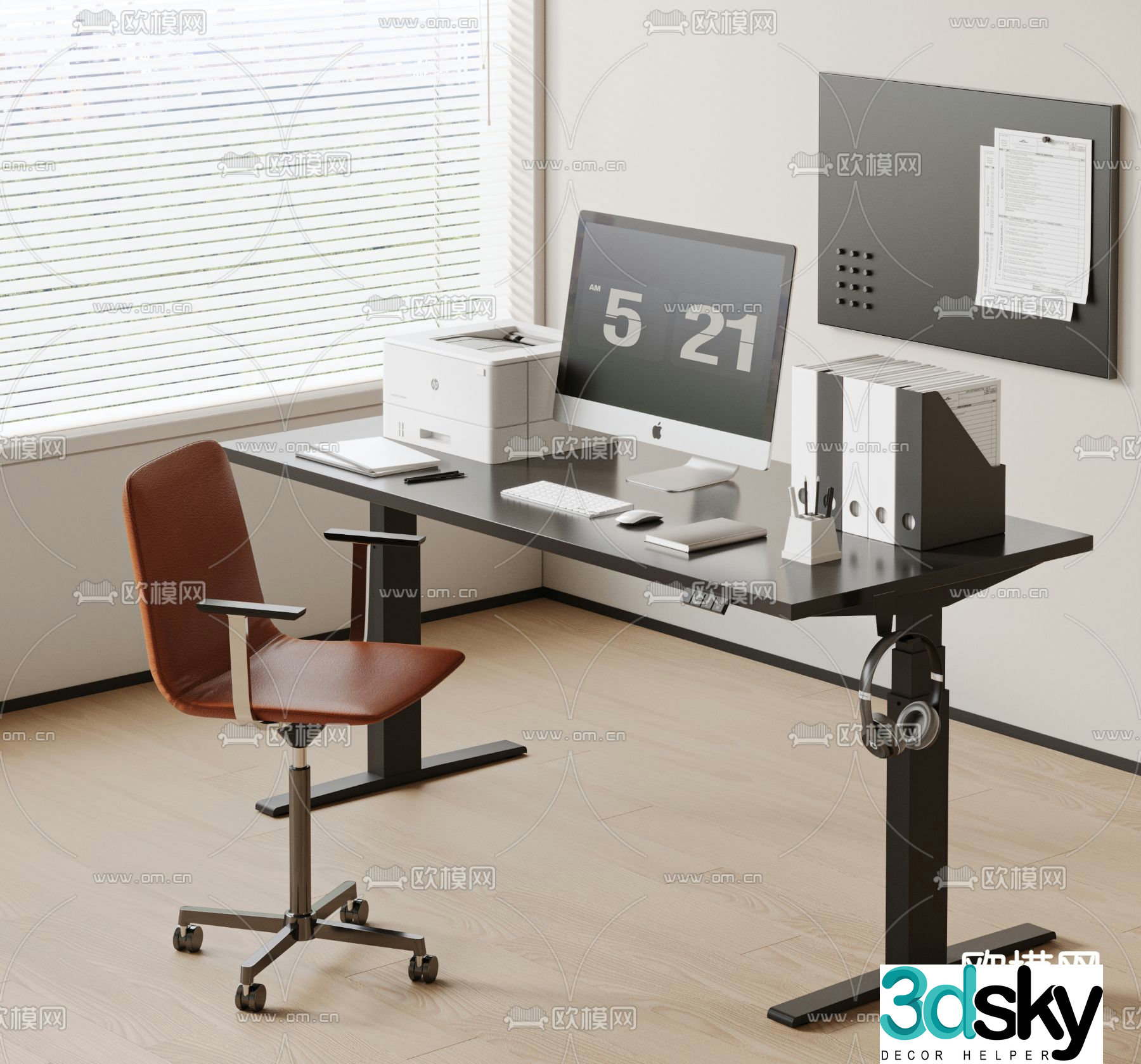 Modern desk chair lift table 3d model