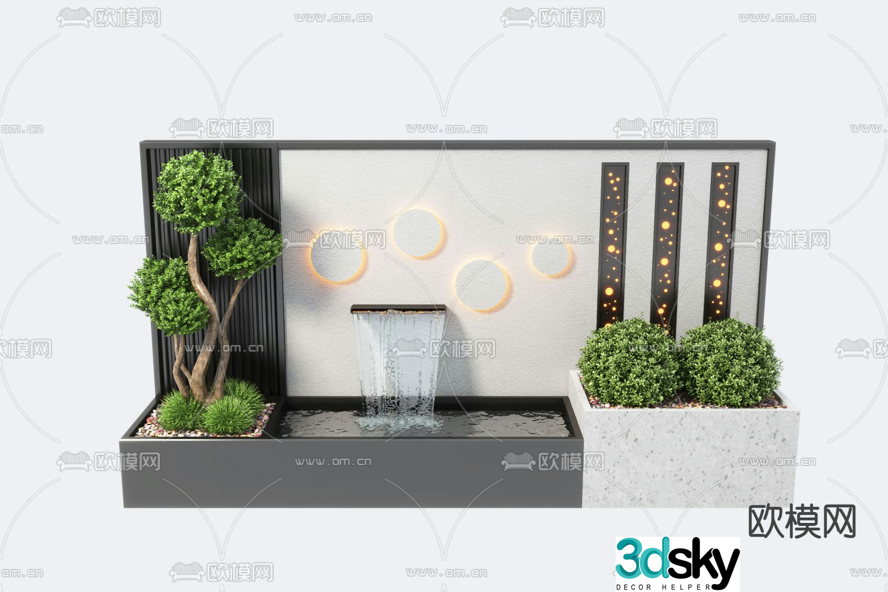 Modern water feature wall fountain pool sketch 3d model